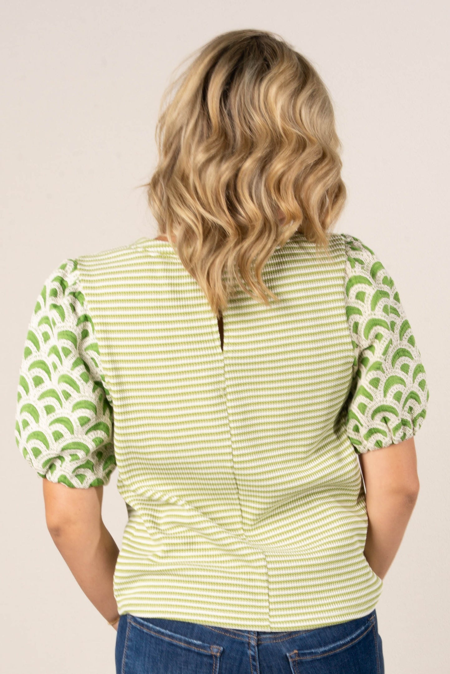 Striped Embroidered Sleeve Top