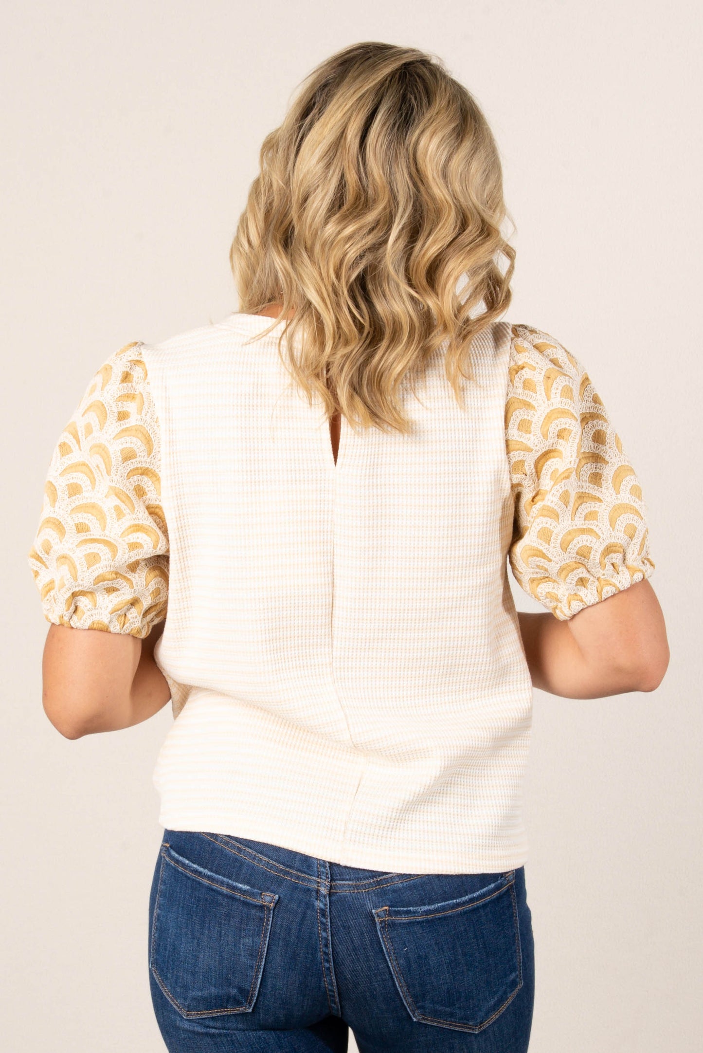 Striped Embroidered Sleeve Top