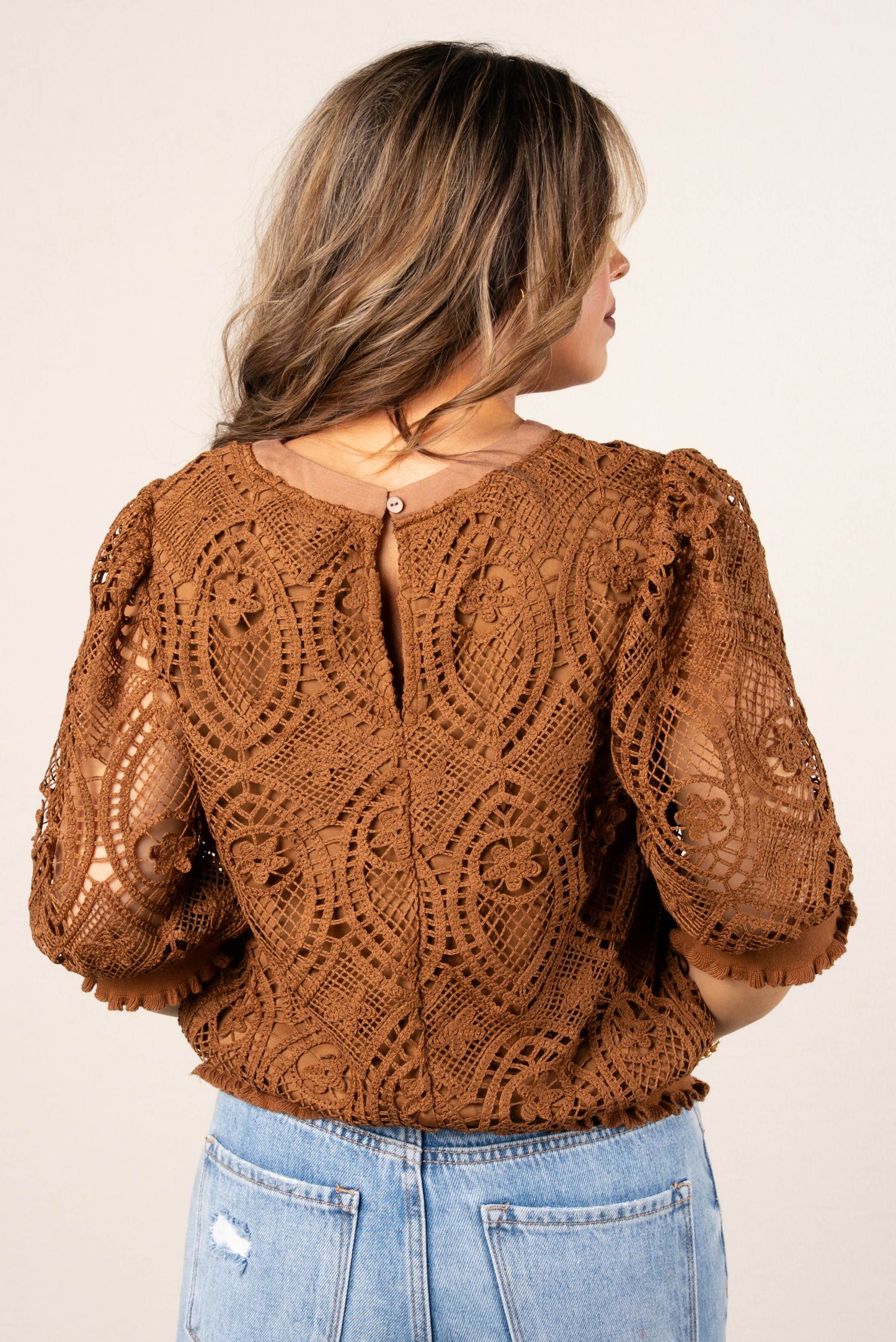 Lace Overlay Ruffle Trim Top