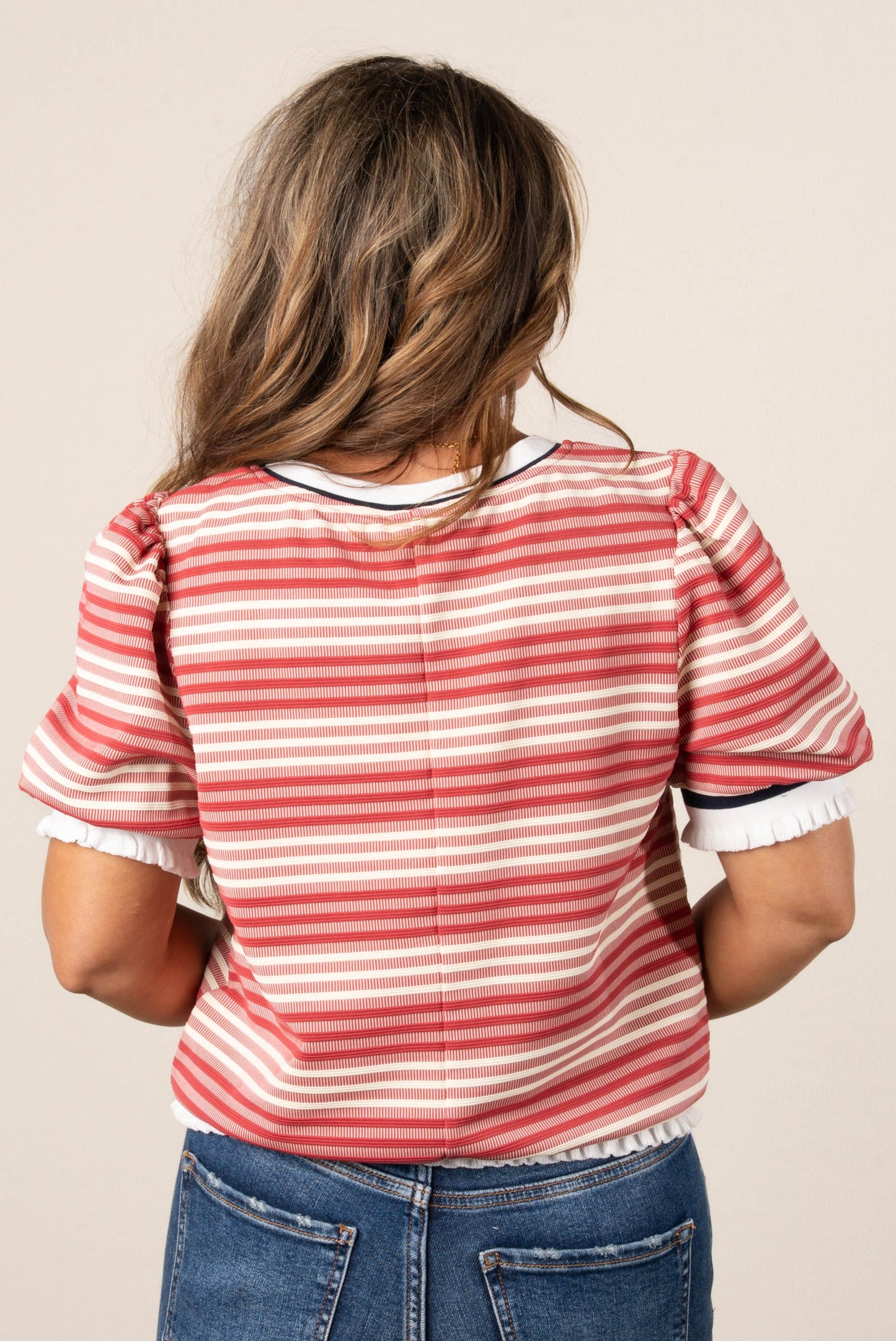 Multi Striped Ruffle Trim Top