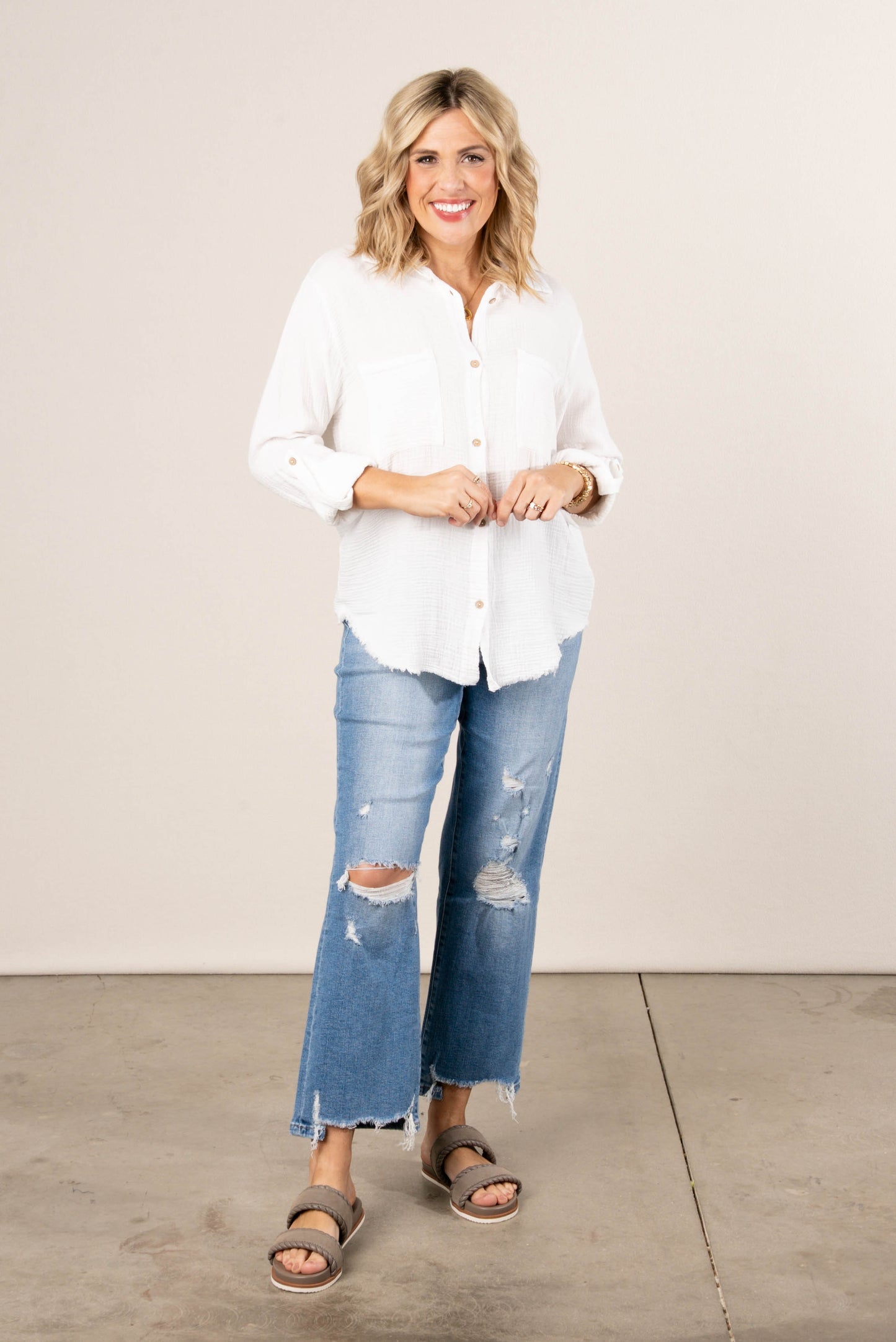 Gauze Knit Tab Sleeve Shirt *Final Sale*
