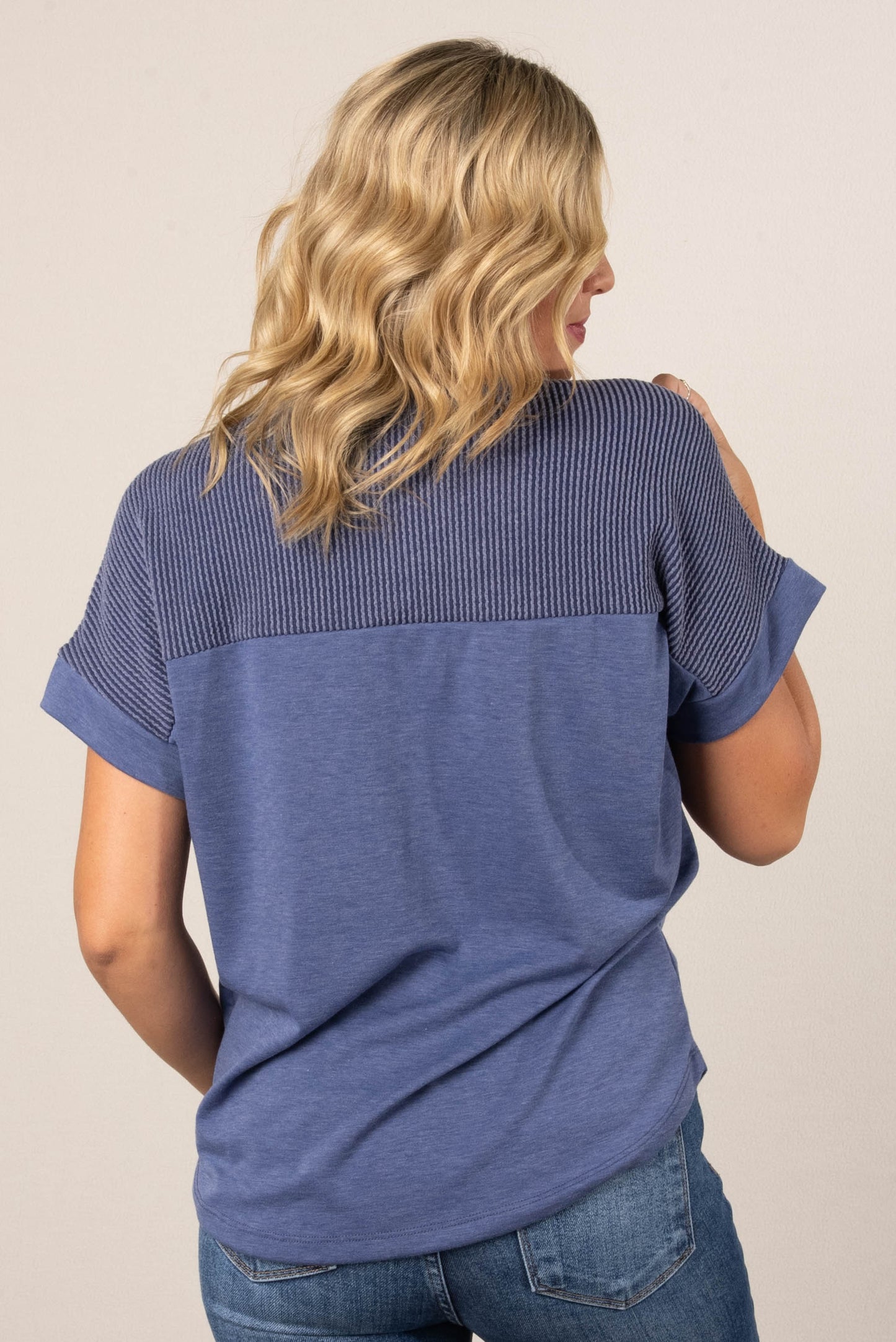Contrast Ribbed Stripe Pocket Top