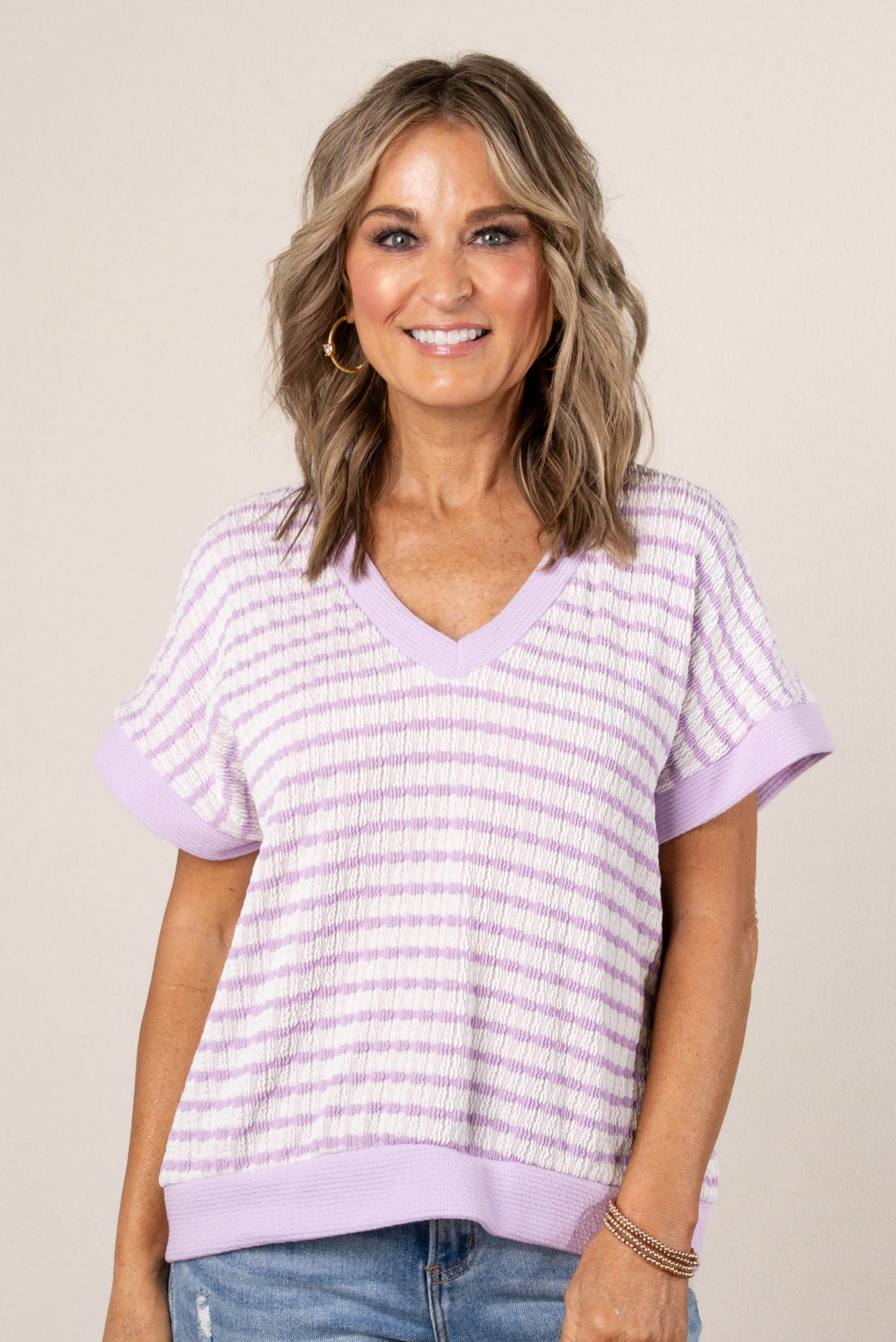 Textured Stripe Dolman Top