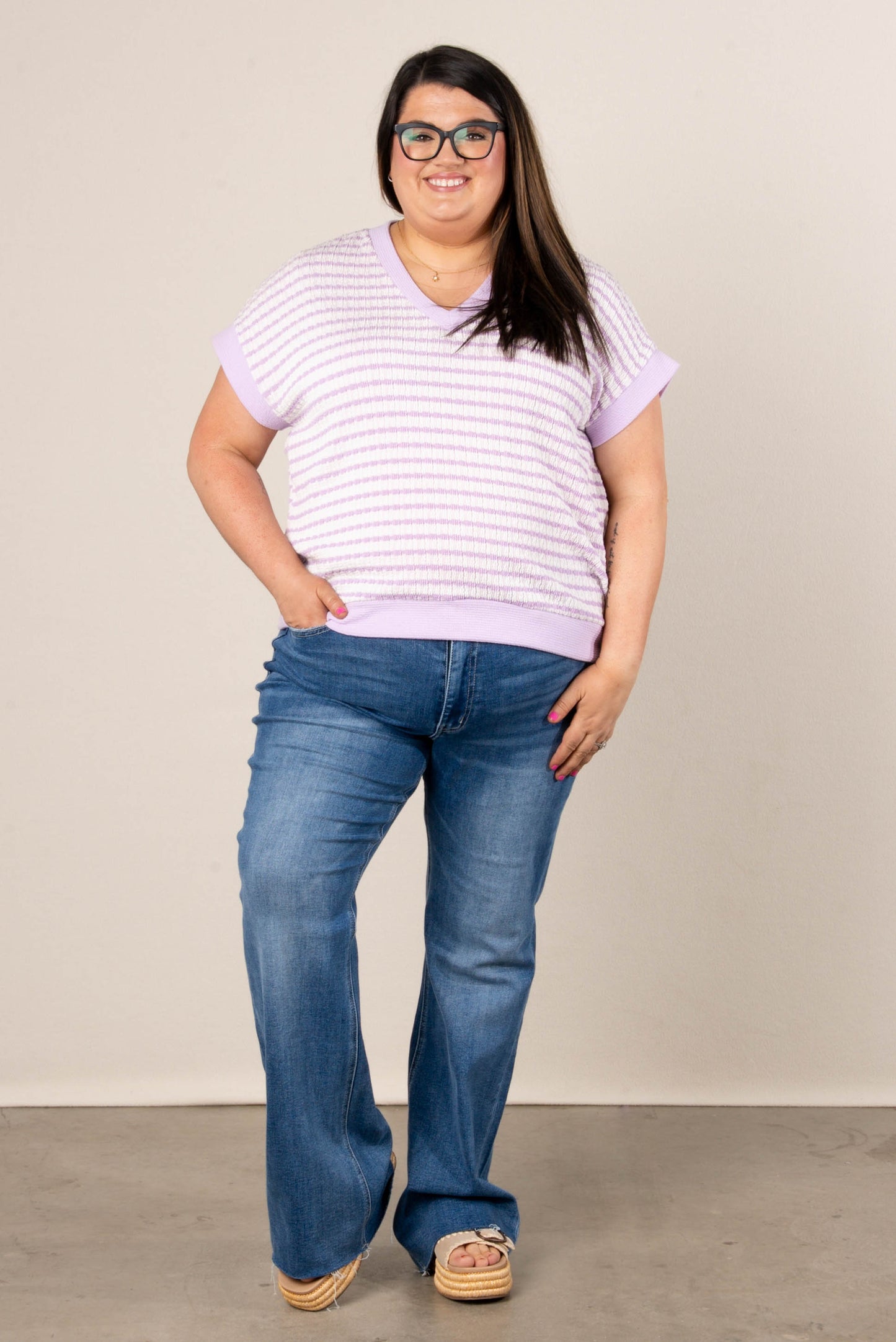 Textured Stripe Dolman Top