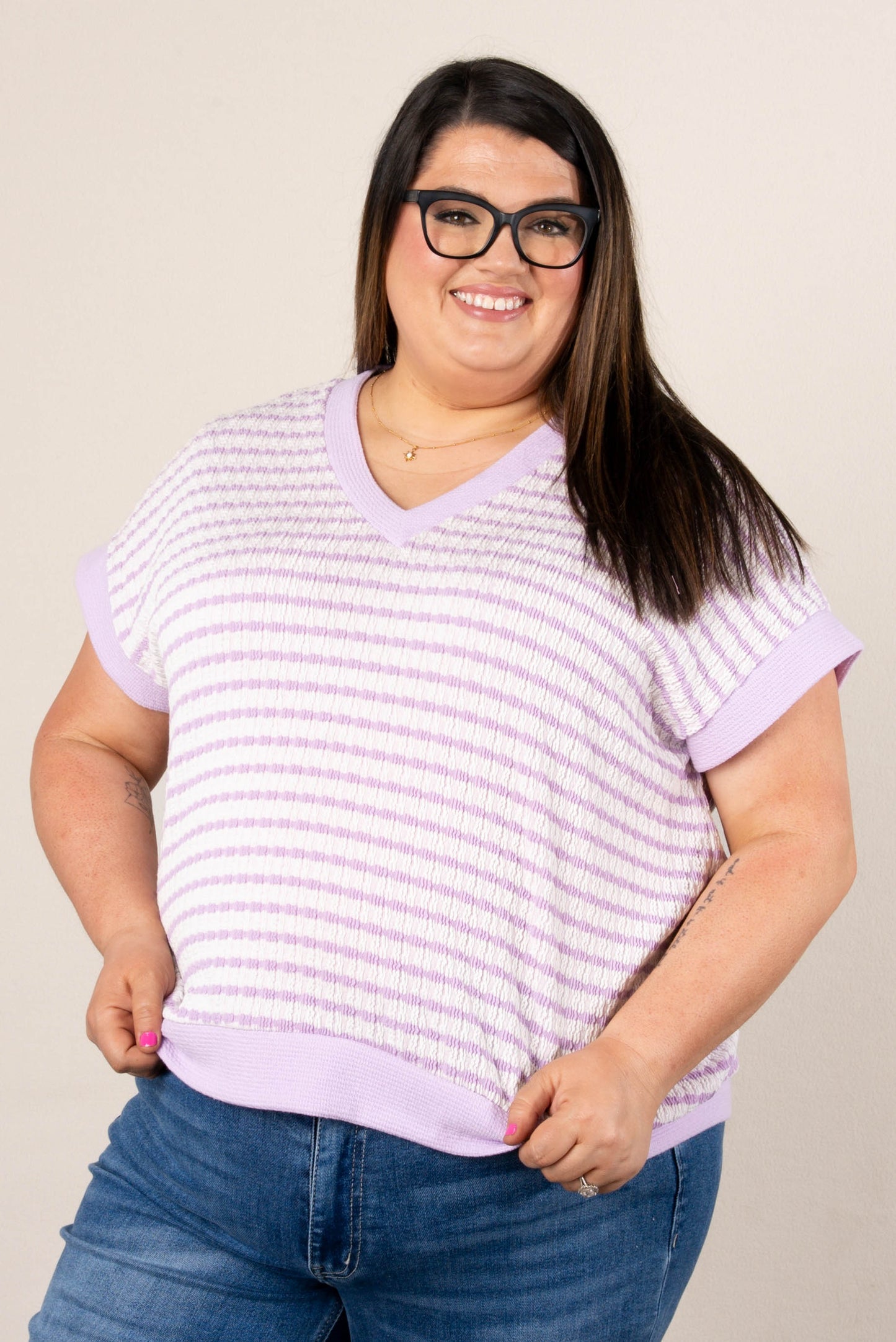 Textured Stripe Dolman Top
