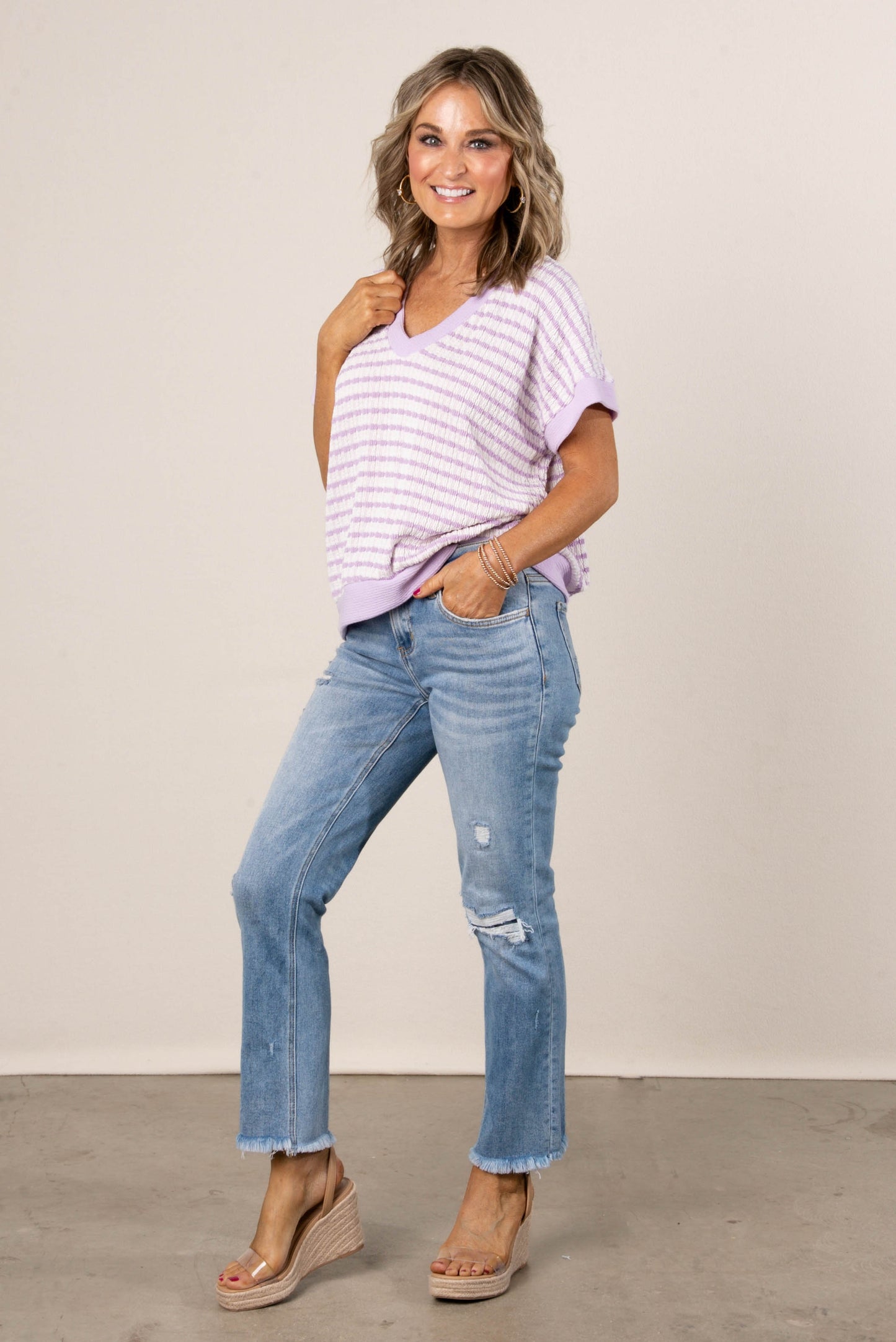 Textured Stripe Dolman Top