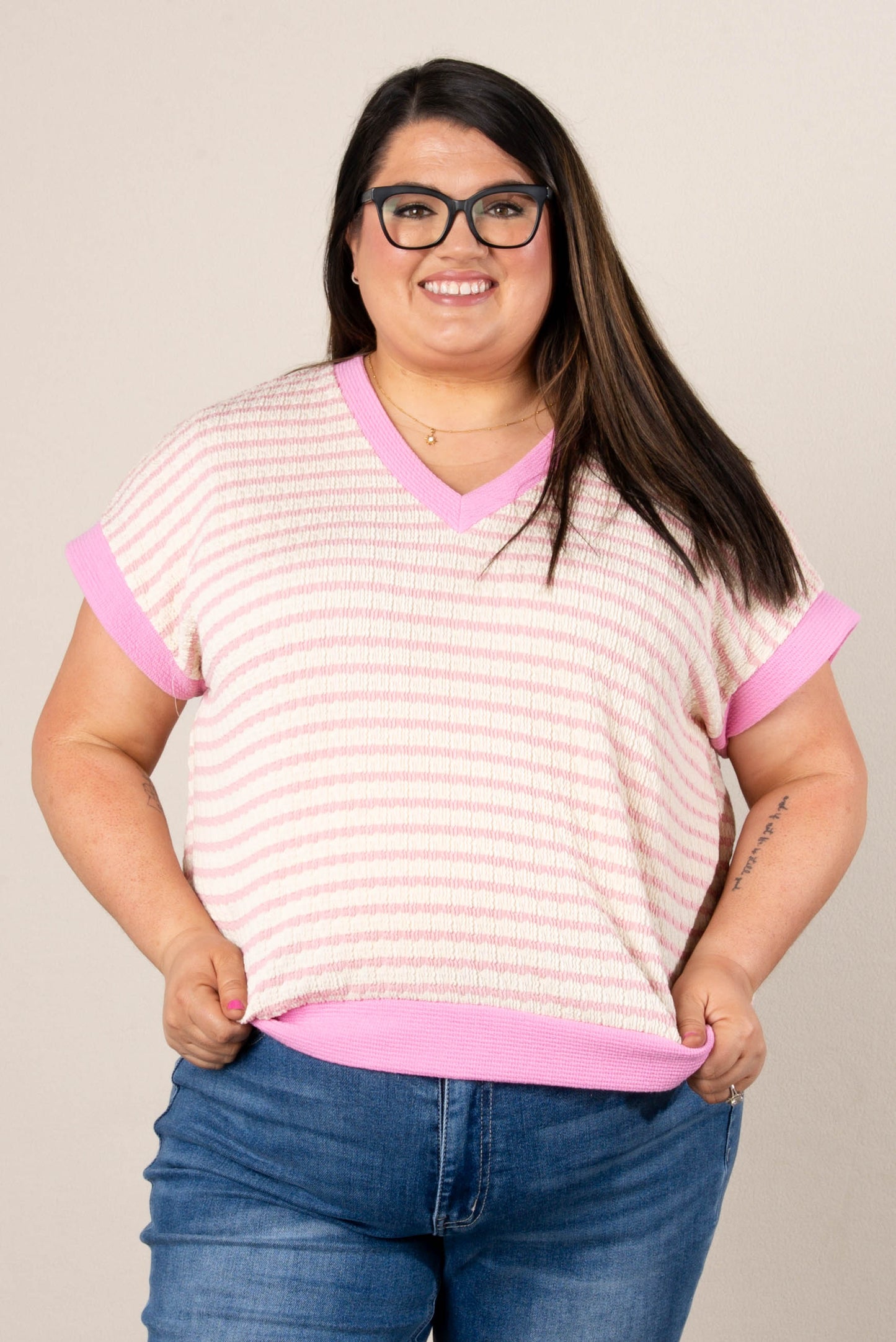 Textured Stripe Dolman Top
