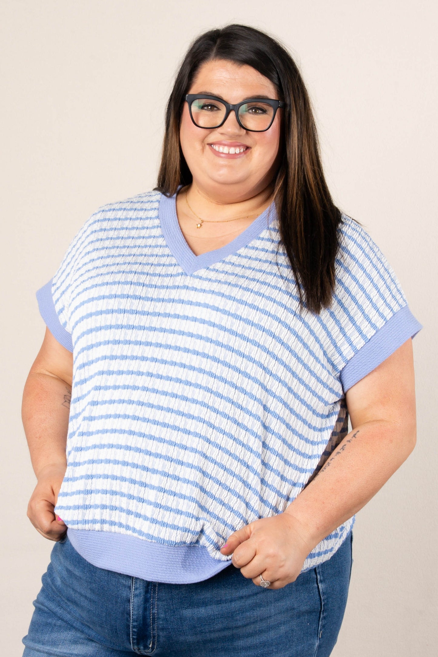 Textured Stripe Dolman Top