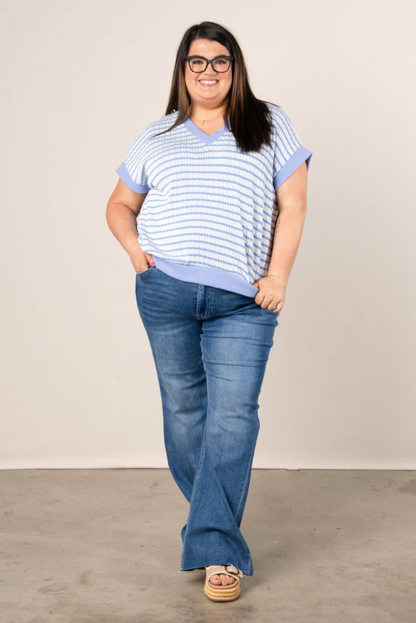 Textured Stripe Dolman Top