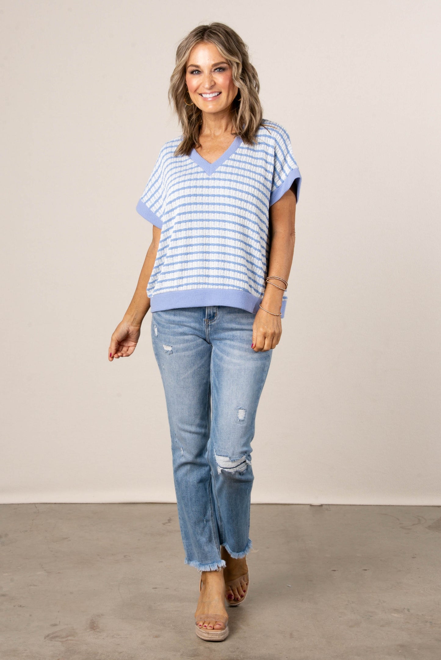 Textured Stripe Dolman Top