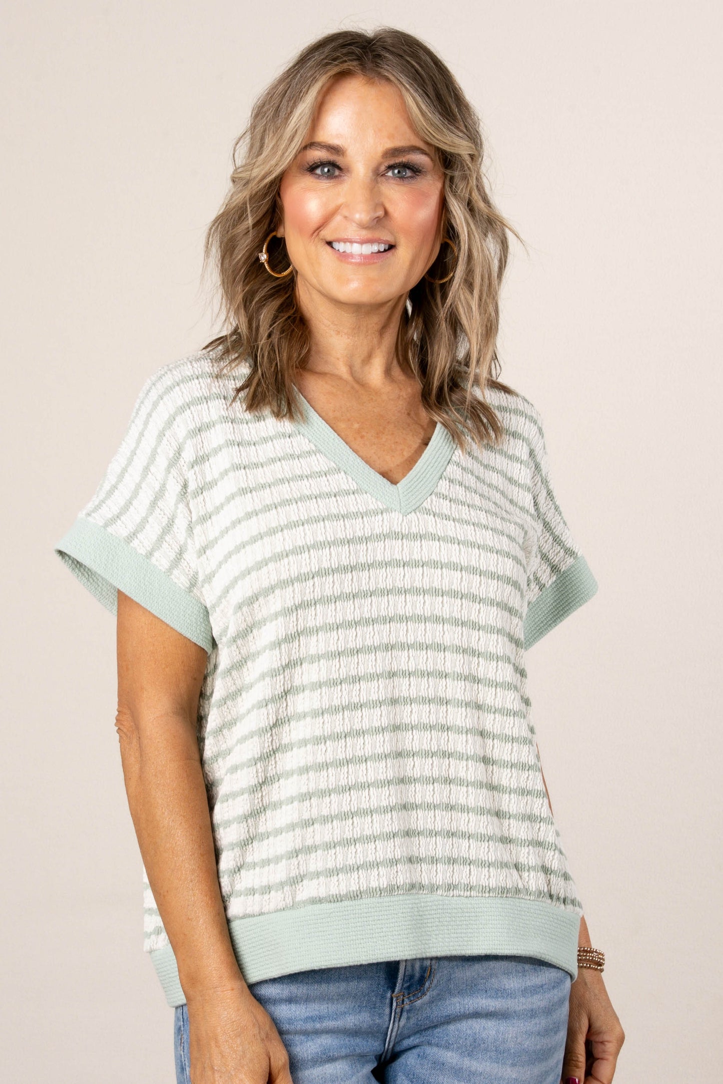 Textured Stripe Dolman Top