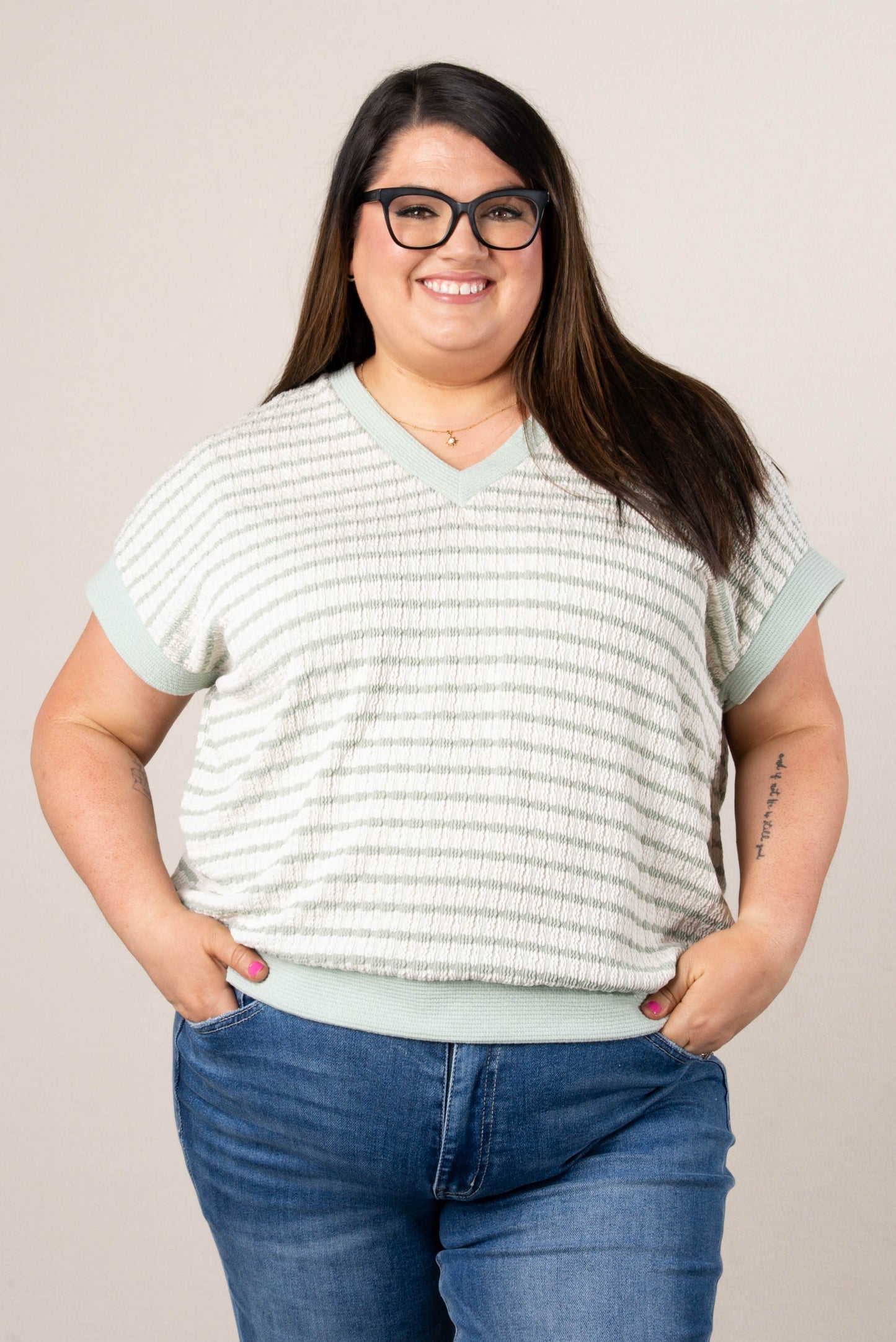 Textured Stripe Dolman Top