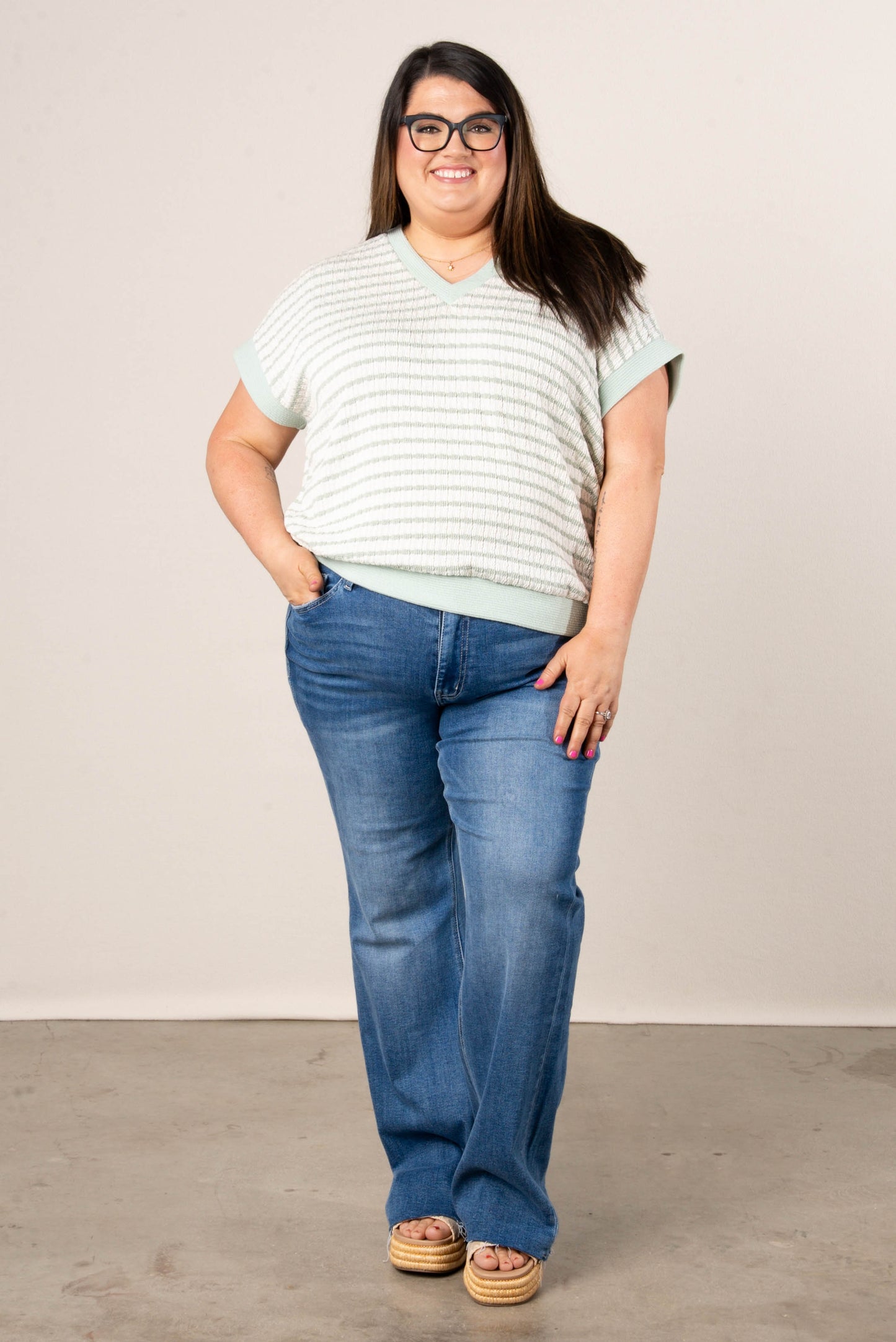 Textured Stripe Dolman Top