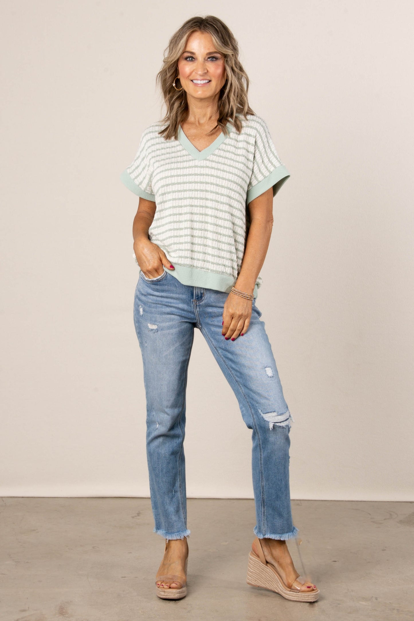 Textured Stripe Dolman Top