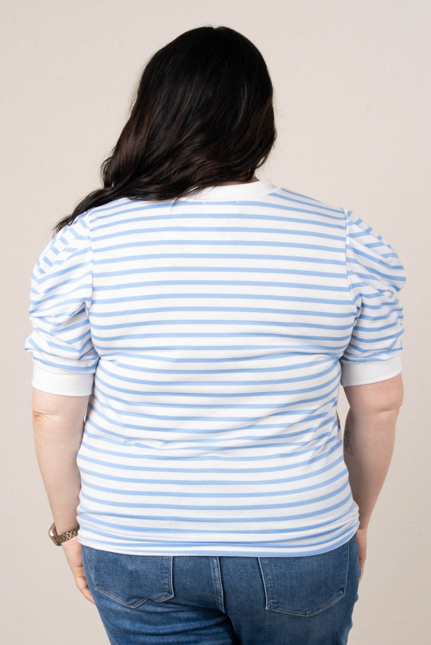 Striped Pleated Puff Sleeve Top