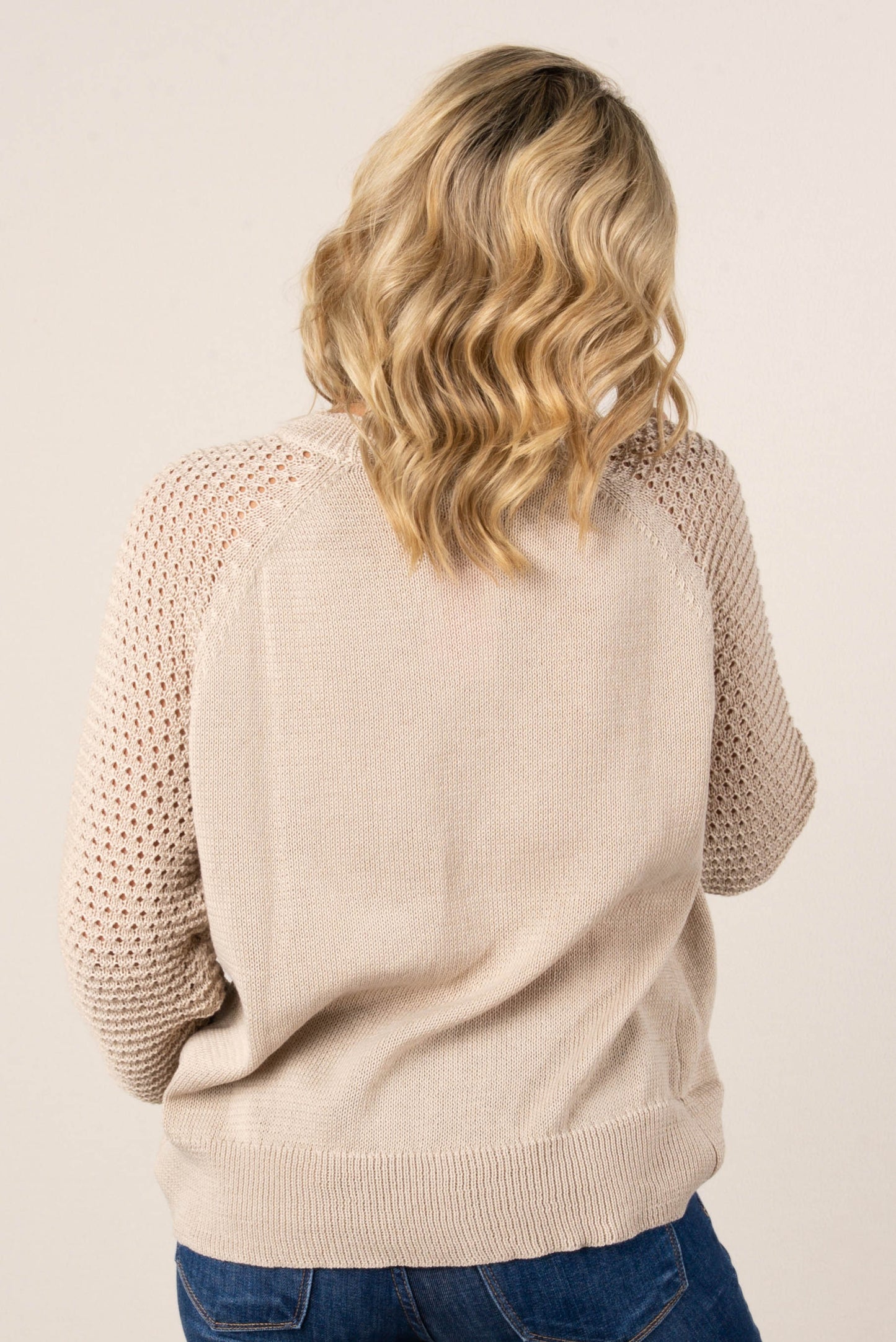 Raglan Open Knit Sleeve Top