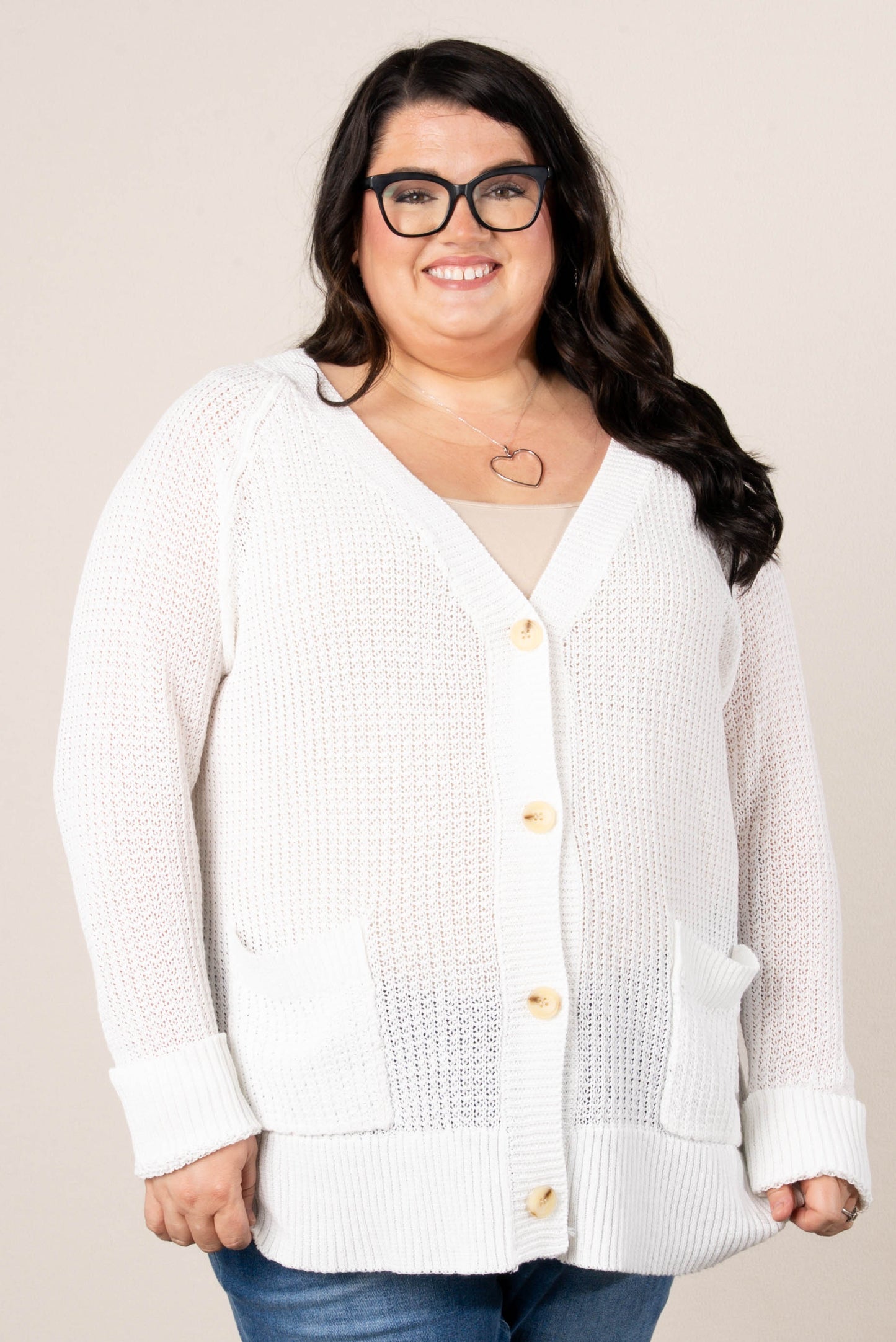 Open Knit Button Up Cardigan