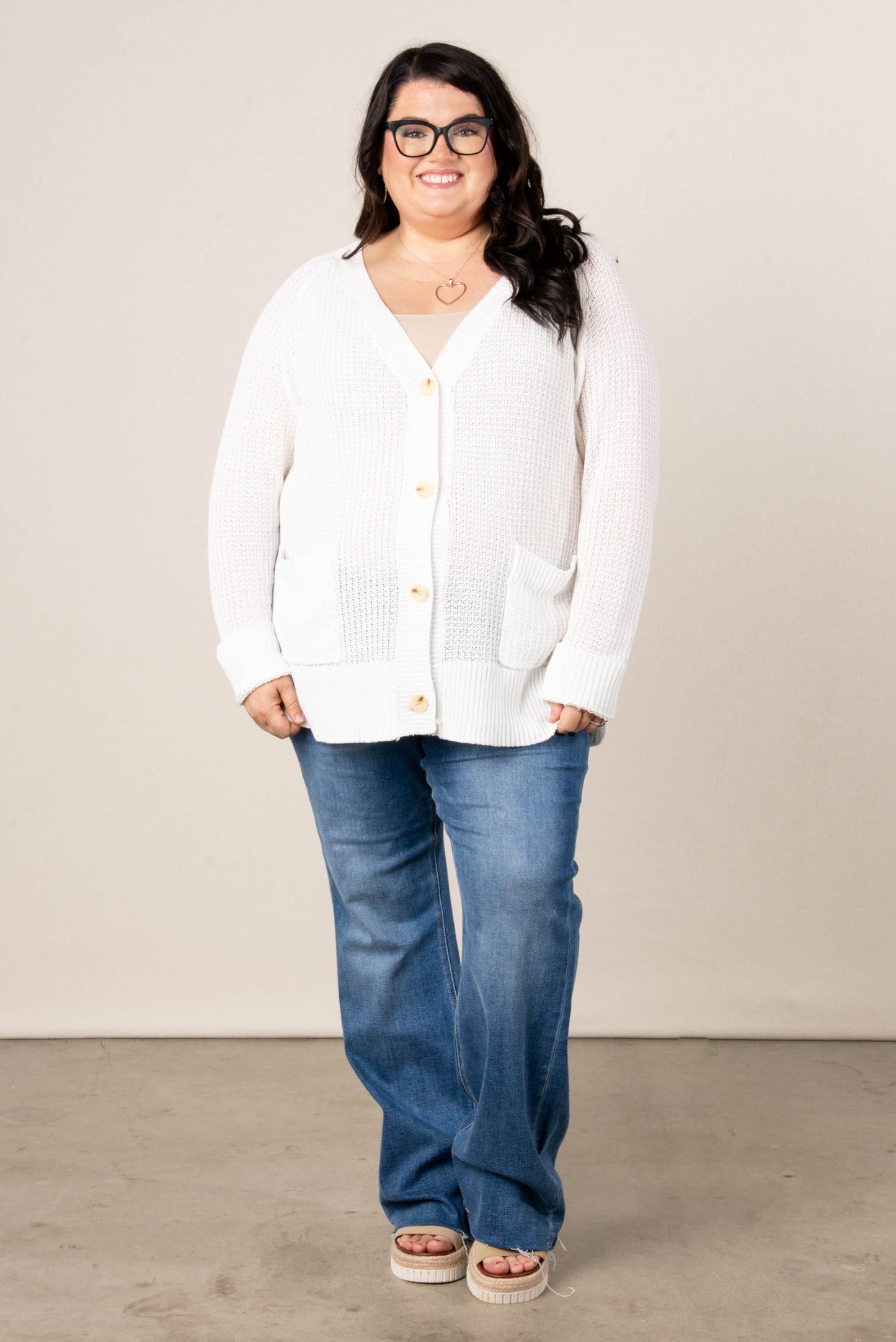 Open Knit Button Up Cardigan