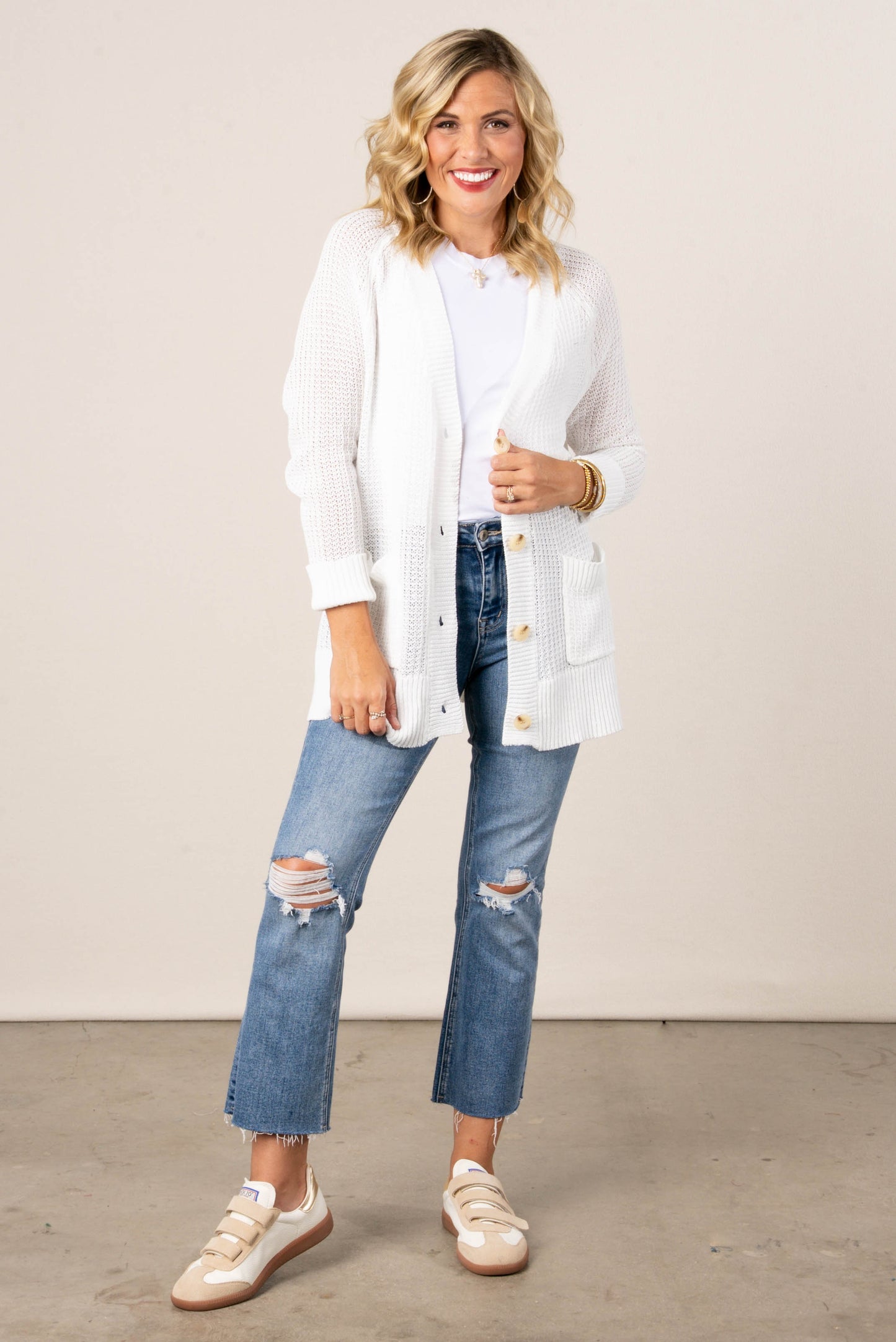 Open Knit Button Up Cardigan