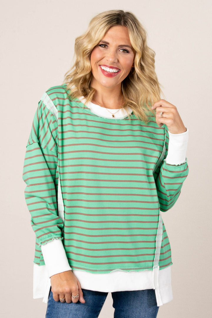 Oversized Striped Raw Seamed Pullover