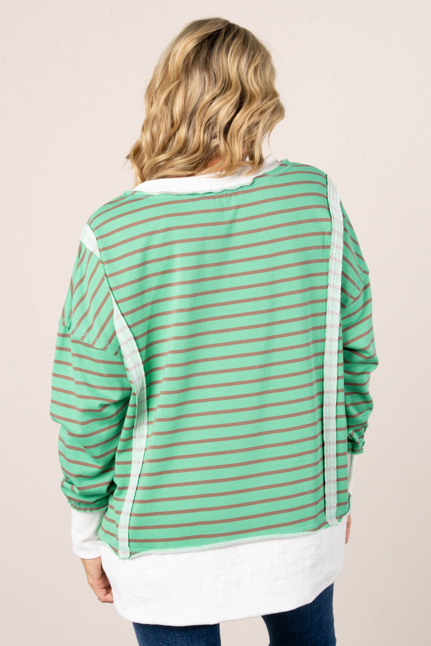 Oversized Striped Raw Seamed Pullover