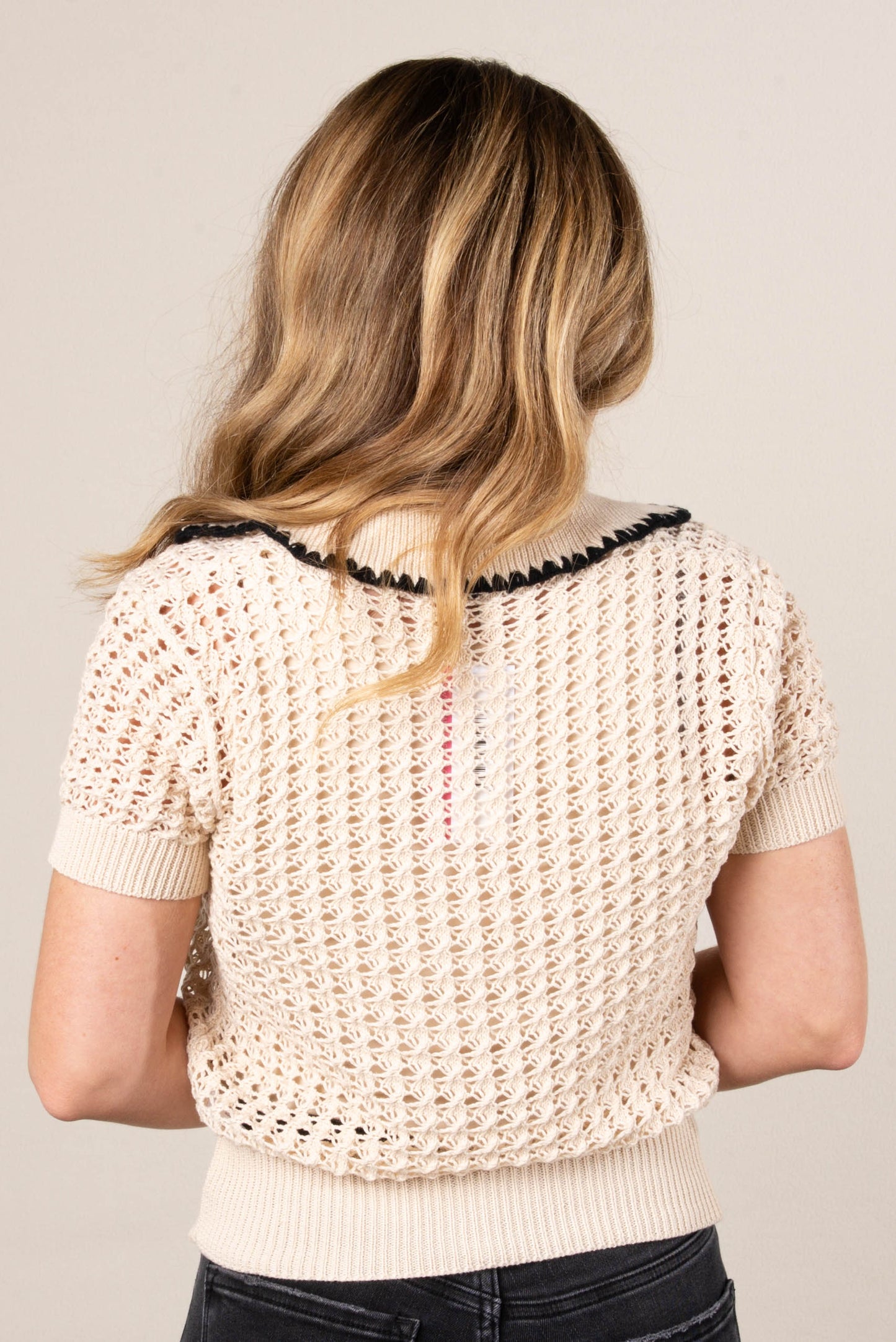 Open Knit Contrast Color Top
