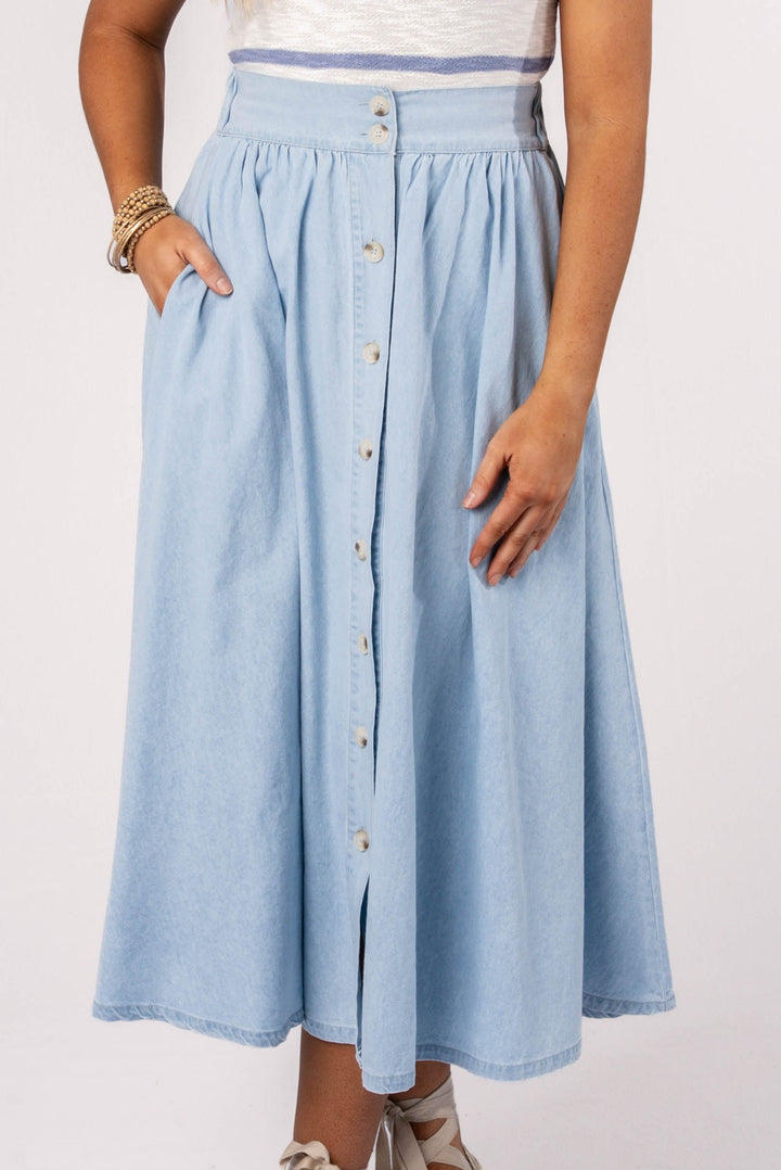 Chambray Button Up Midi Skirt
