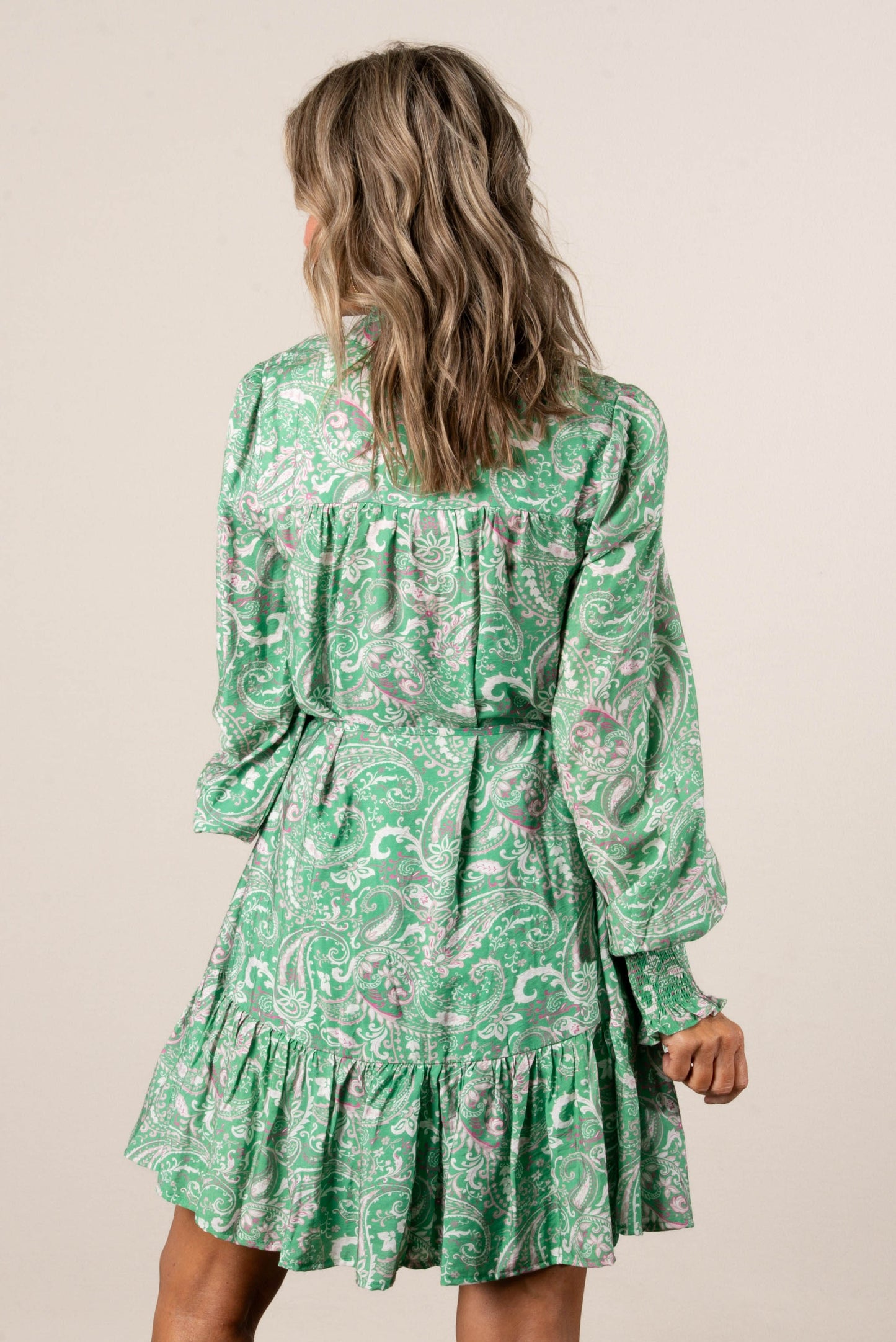 Paisley Print Ruffle Detail Button Down Dress