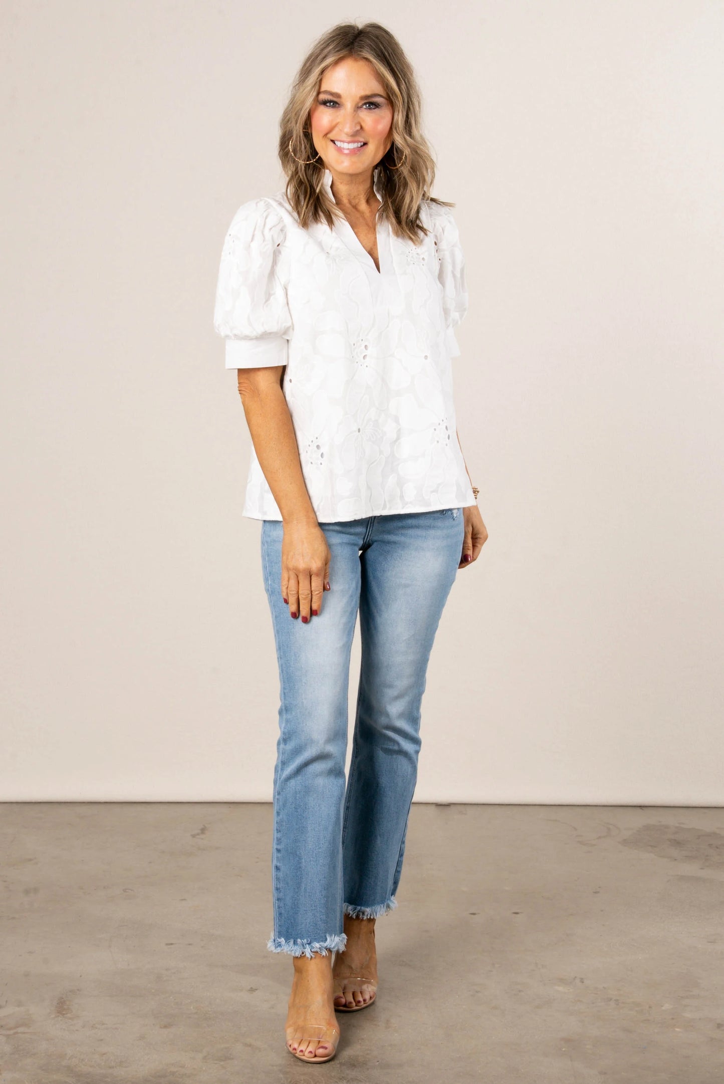 Floral Embroidered Eyelet Blouse