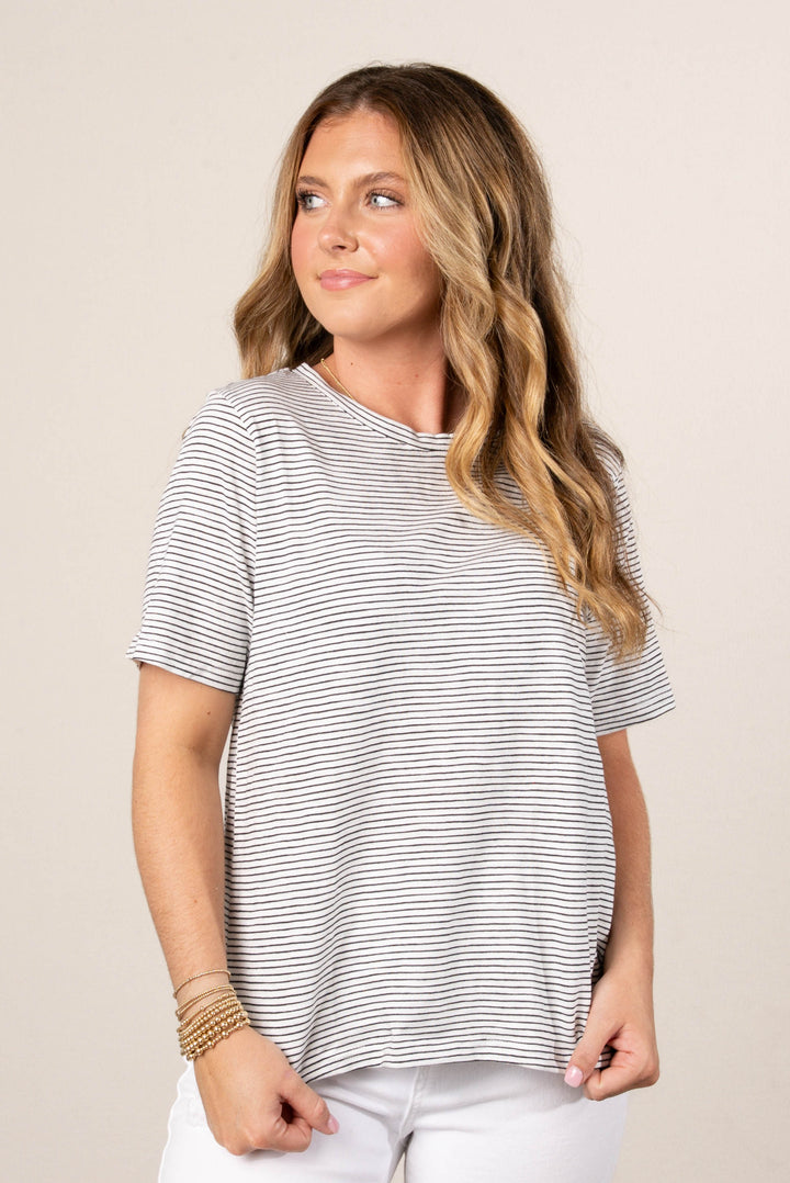 Pinstriped Round Neck Top