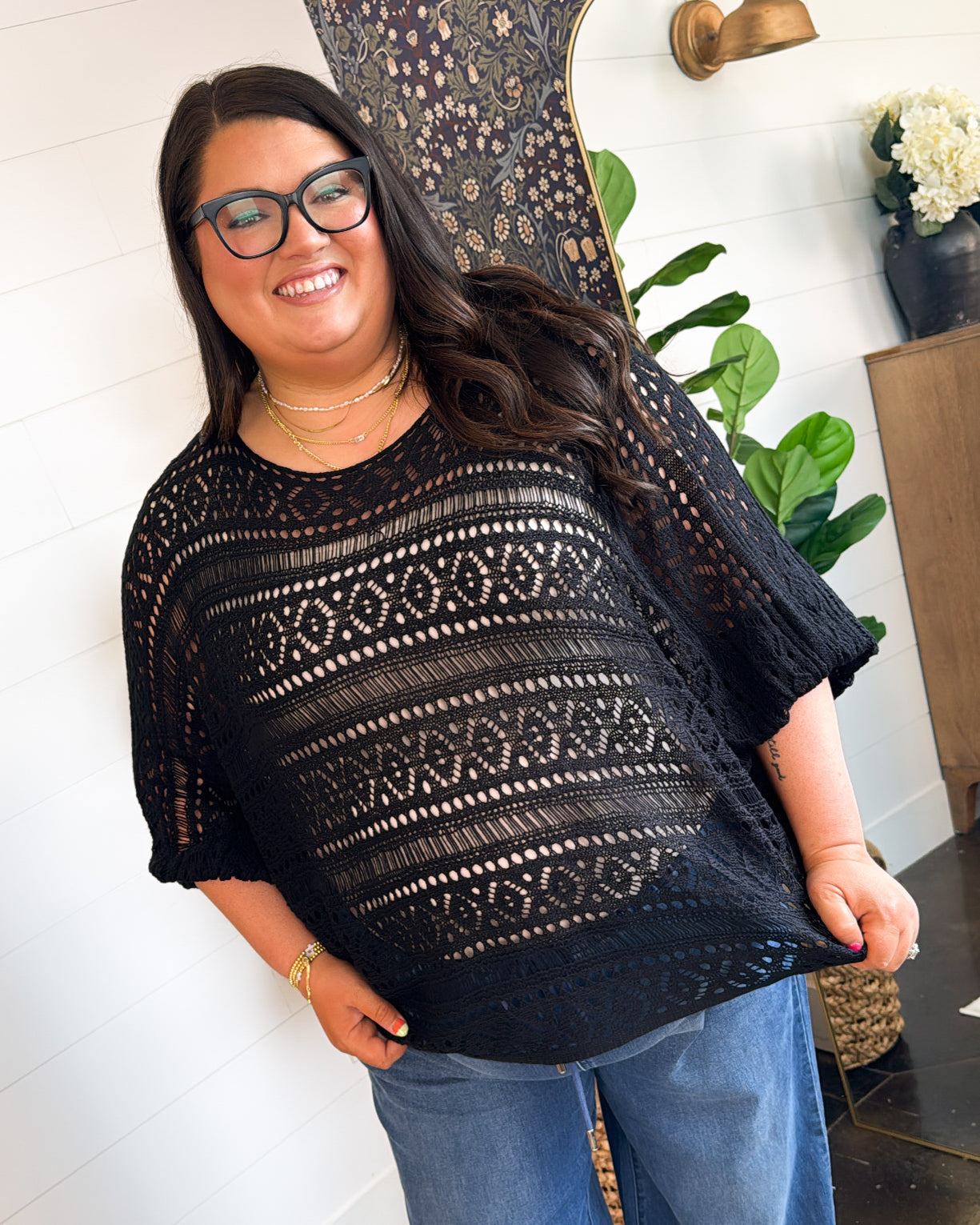 Feeling Breezy Open Knit Batwing Top