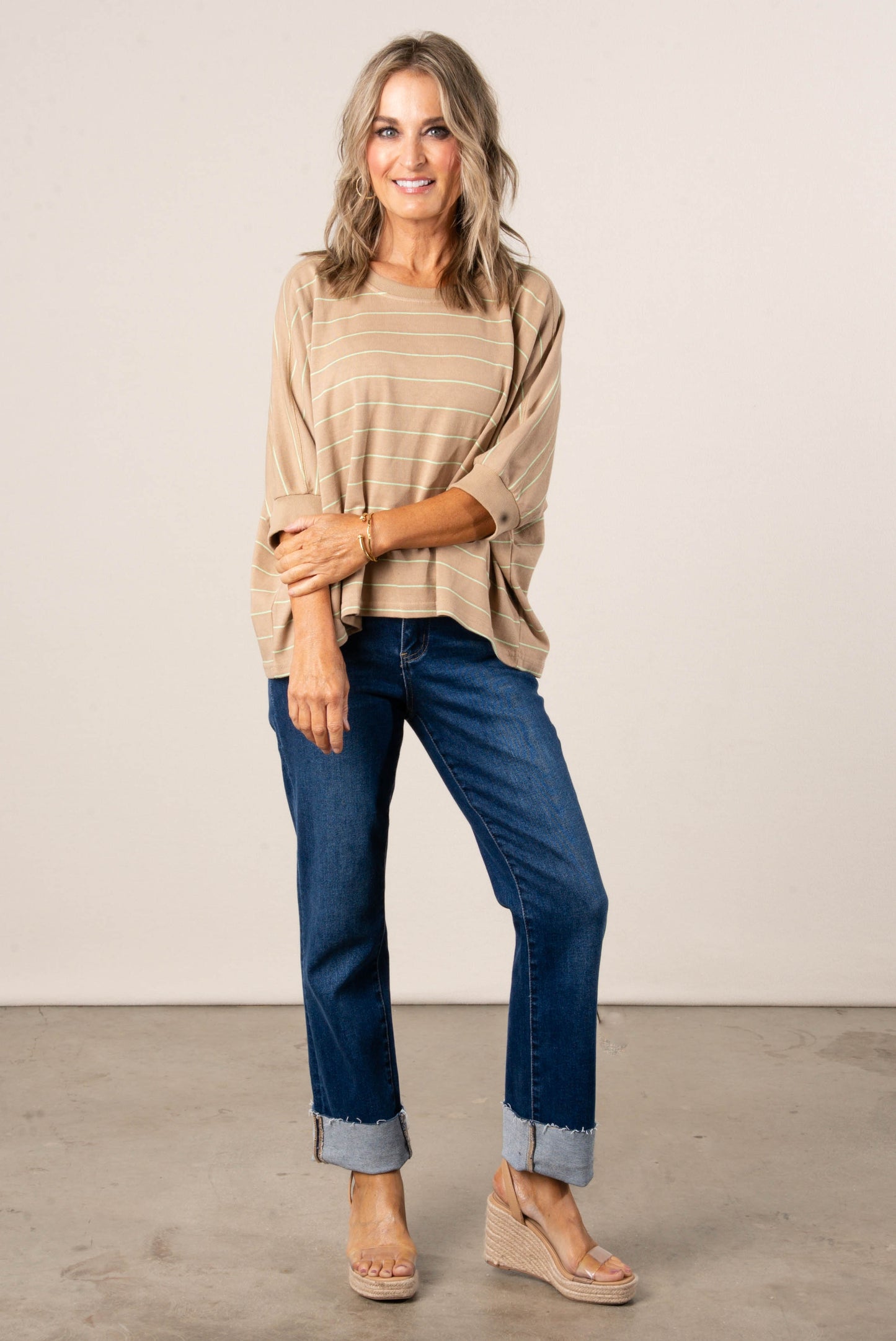 Jersey Knit Striped Dolman Top