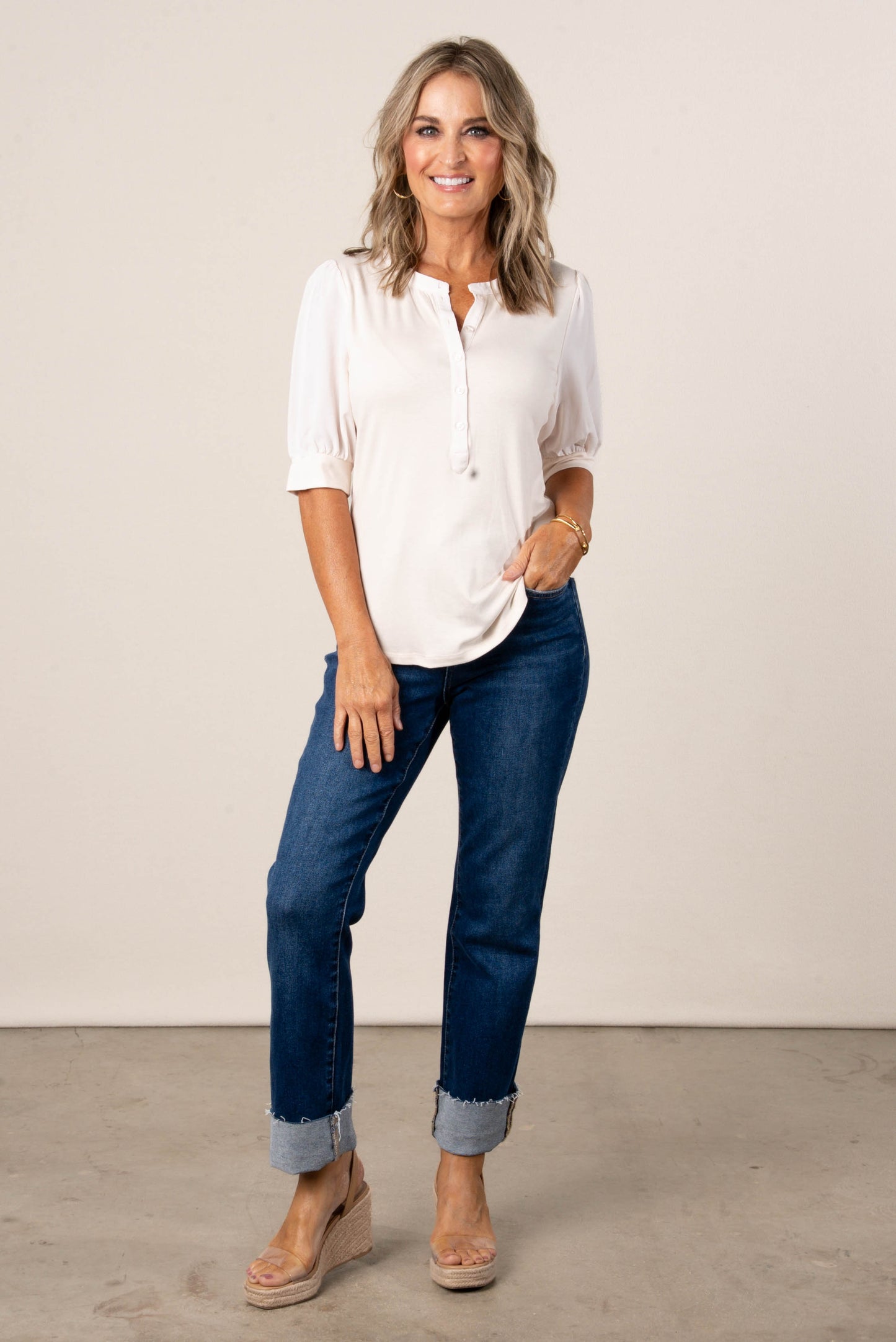 Contrast Knit Henley Top