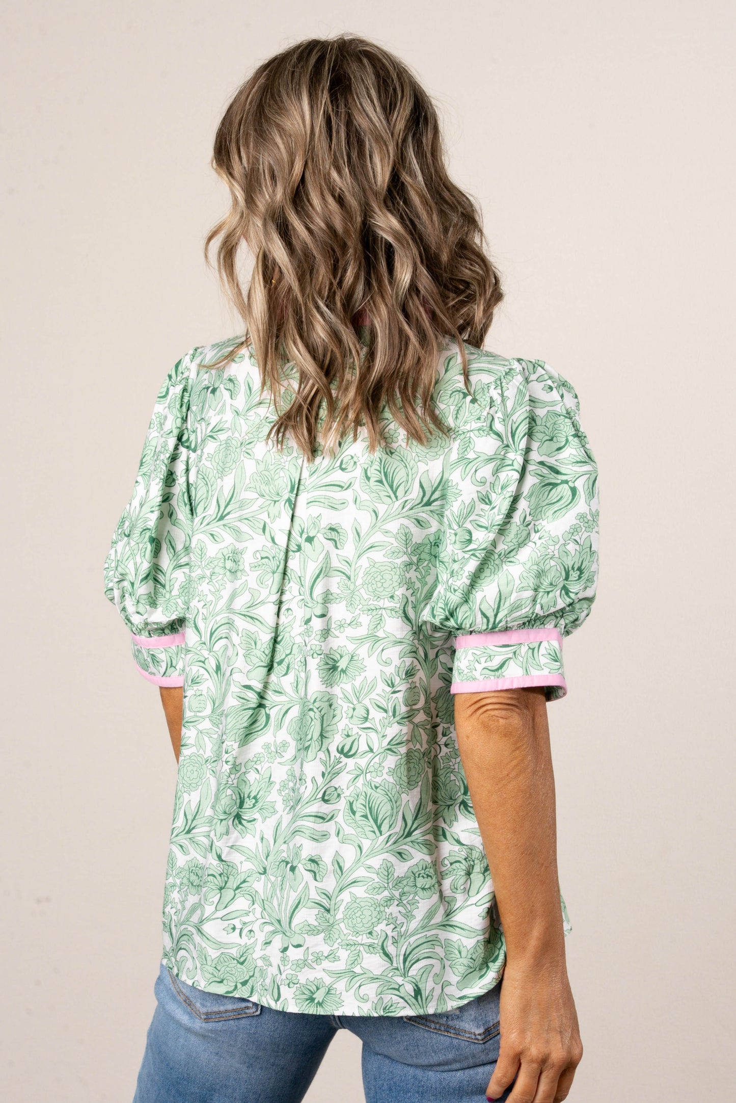 Floral Contrast Trim Top