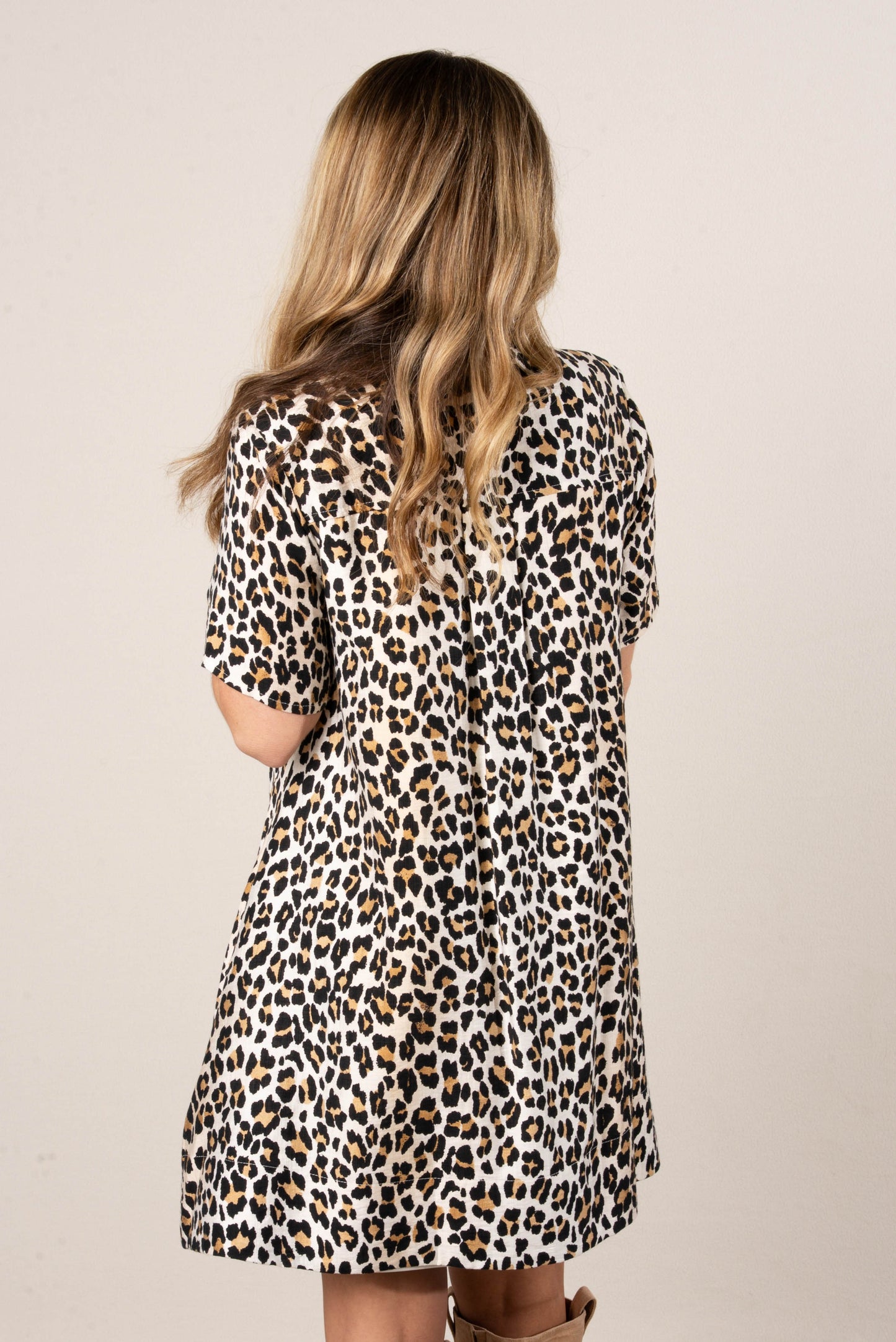 Leopard Half Button A-Line Dress