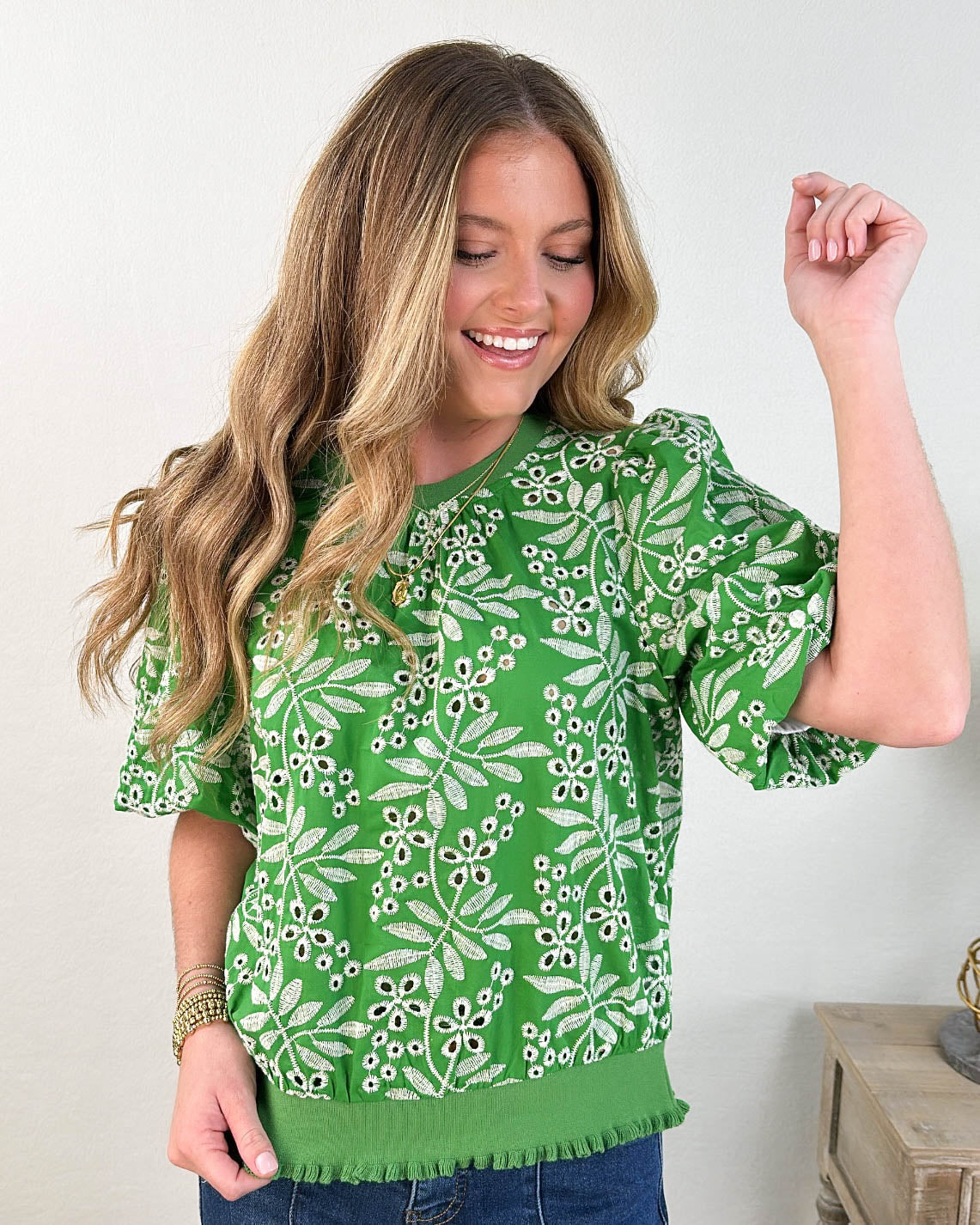 Lettie Leaf Embroidered Eyelet Top