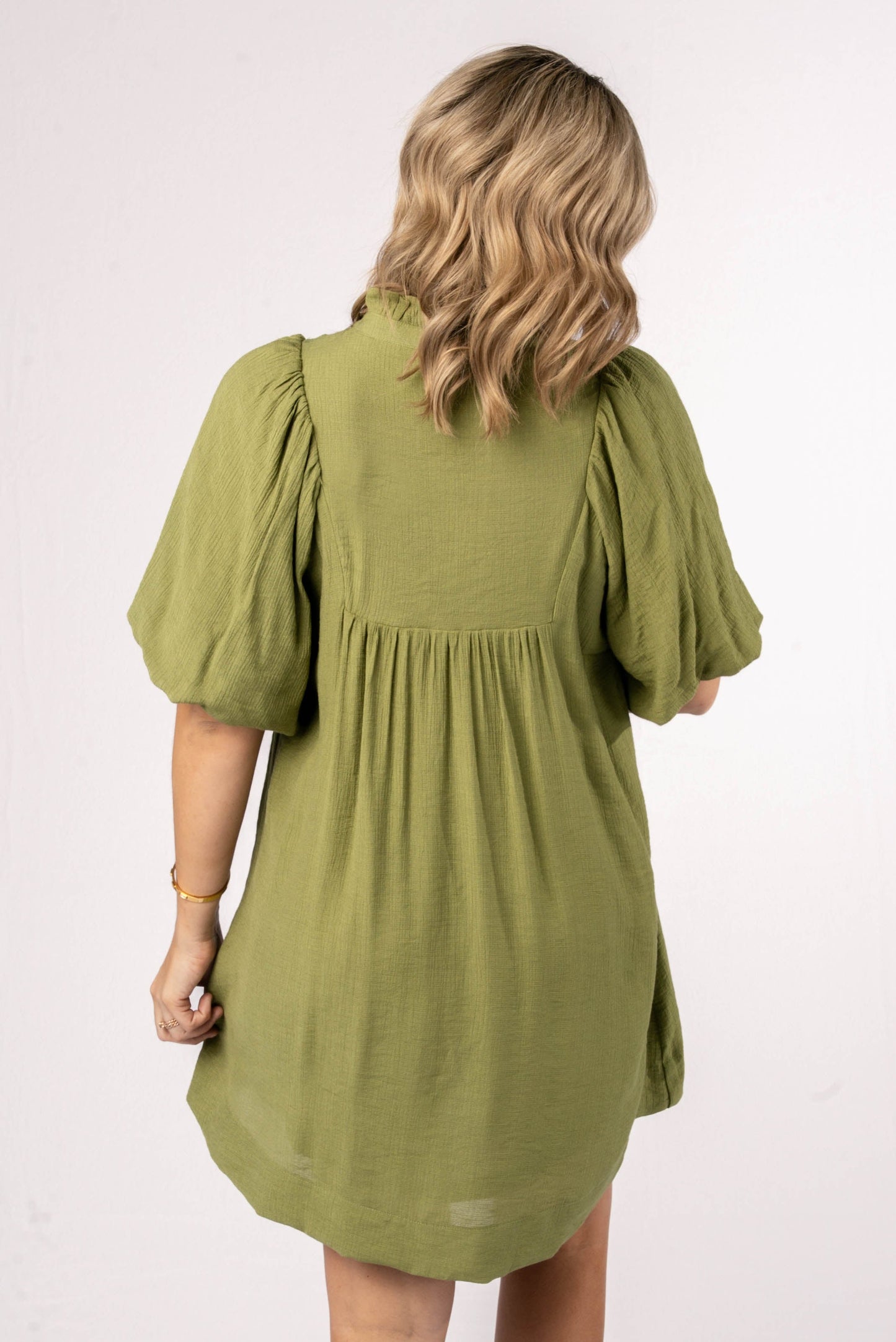 Lace Bodice Frill Neck Dress
