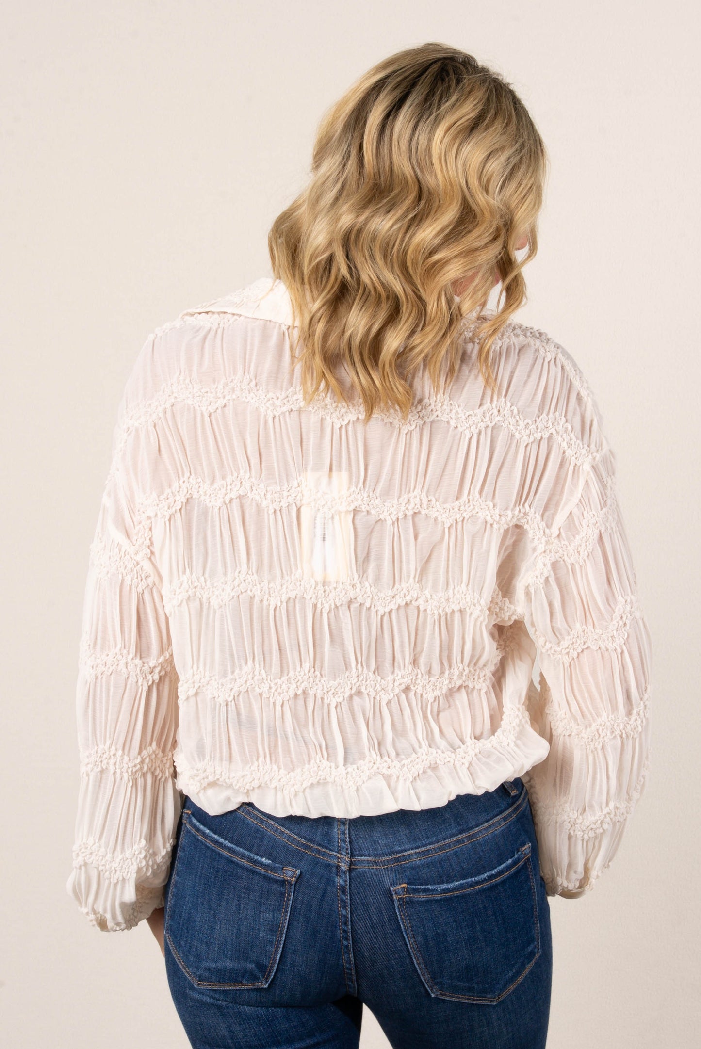 Gathered Lace Bubble Hem Blouse