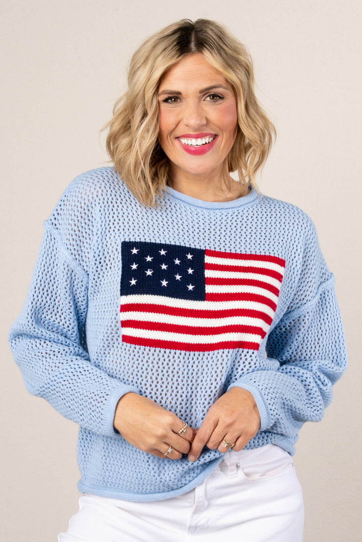 Open Knit American Flag Sweater