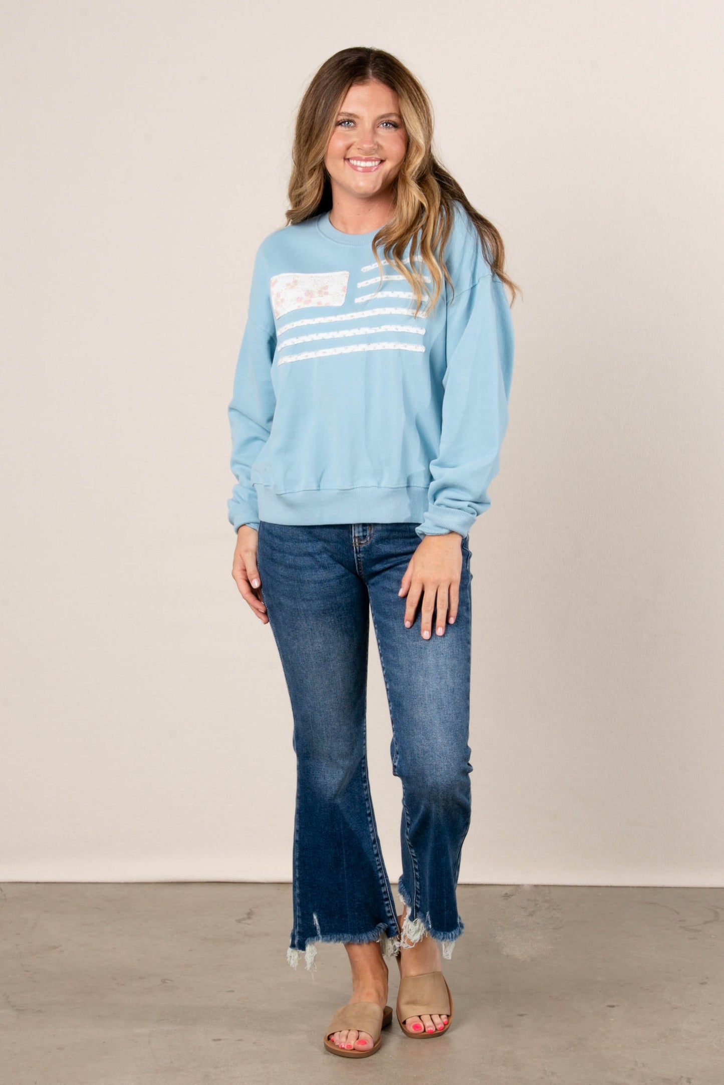 Floral American Flag Patch Pullover