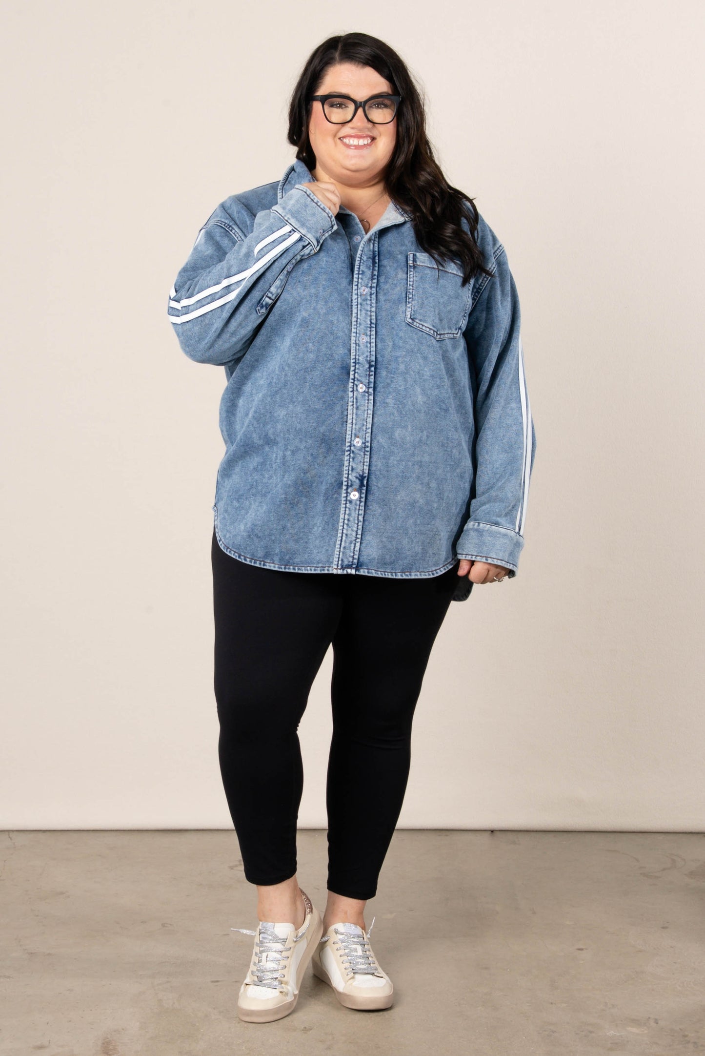 Sammie Striped Sleeve Denim Shirt
