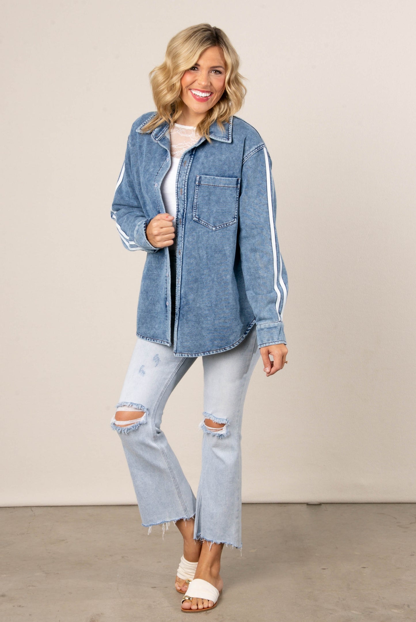 Sammie Striped Sleeve Denim Shirt