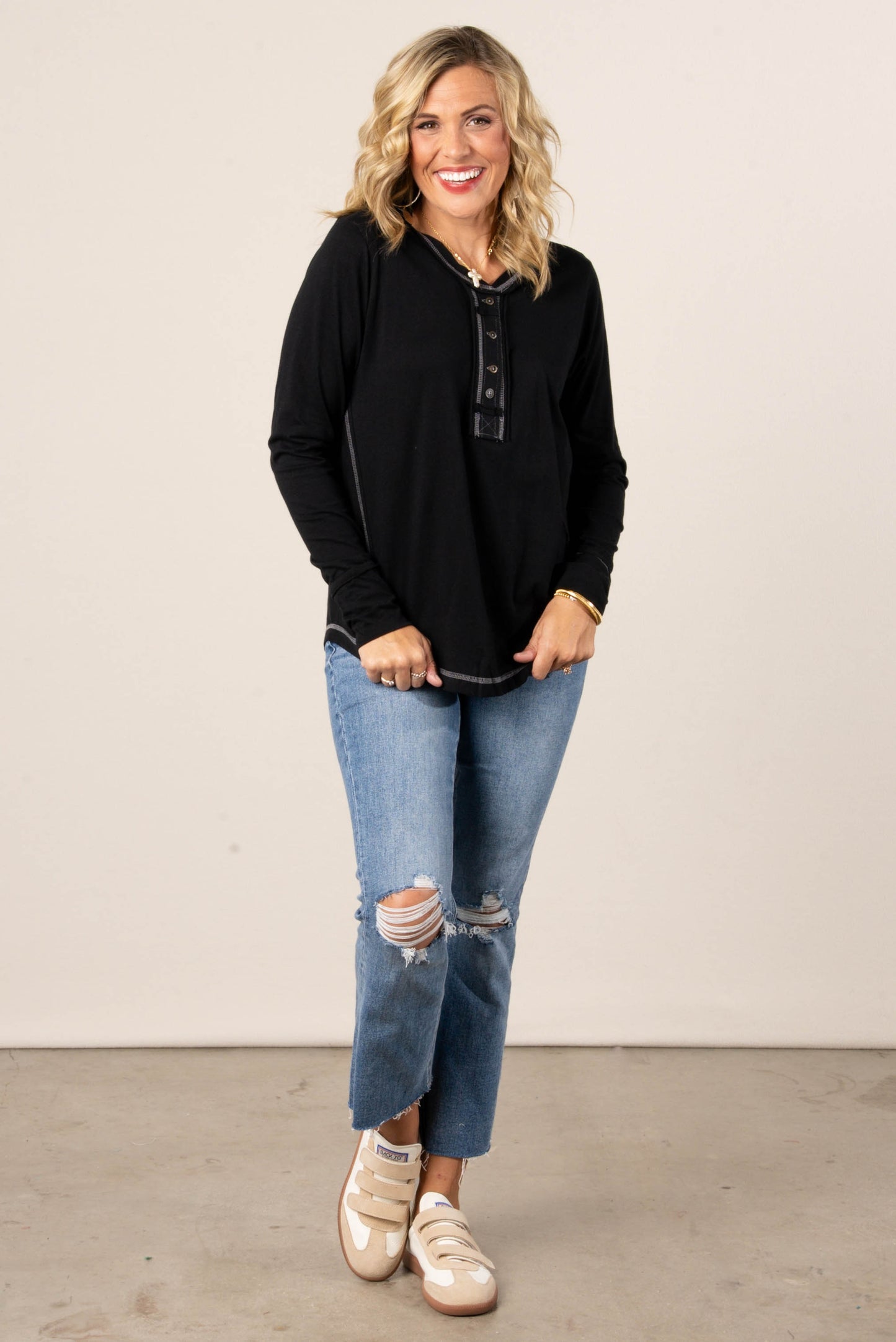 Megan Thumbhole Cuff Henley Top