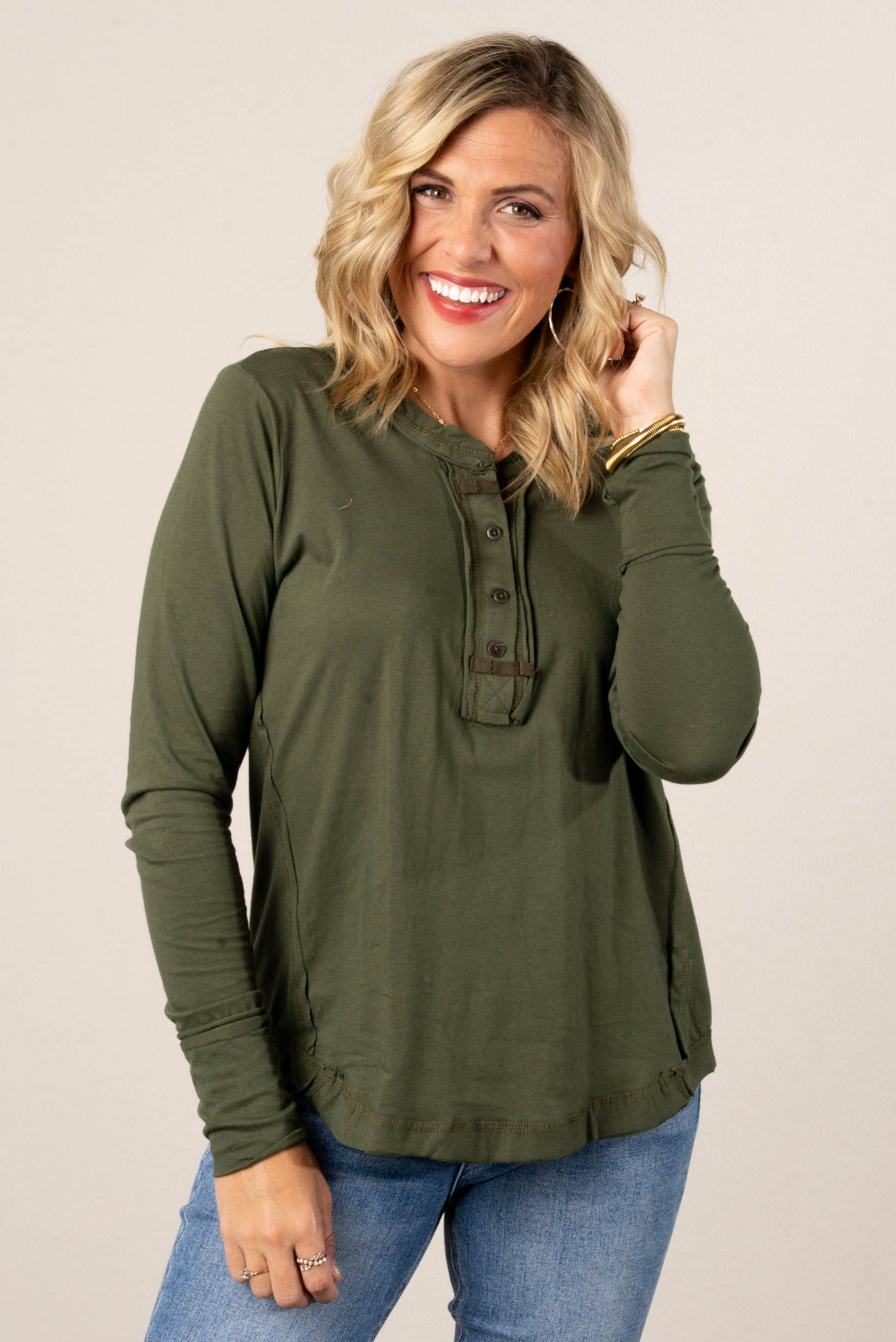 Megan Thumbhole Cuff Henley Top