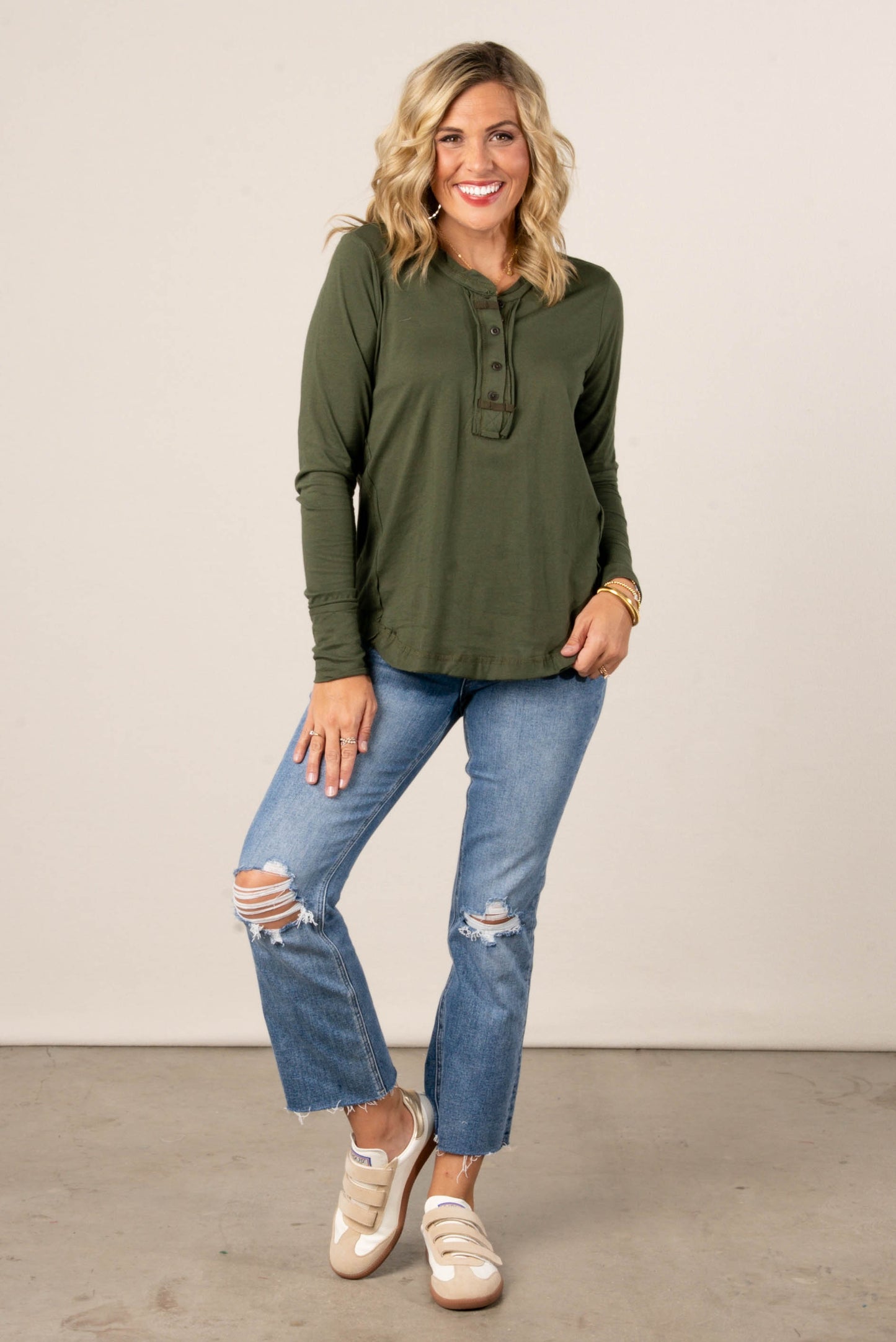 Megan Thumbhole Cuff Henley Top