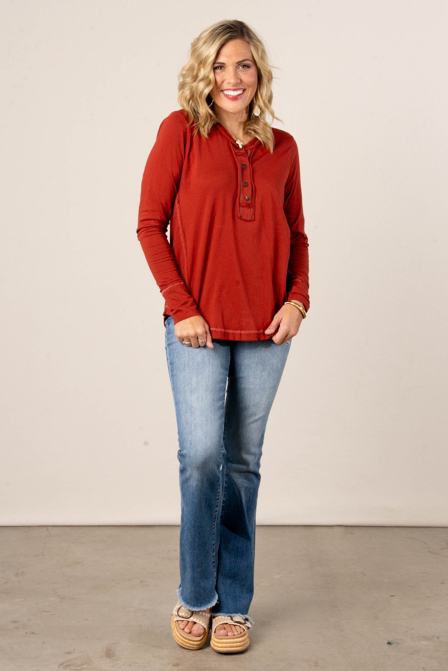 Megan Thumbhole Cuff Henley Top
