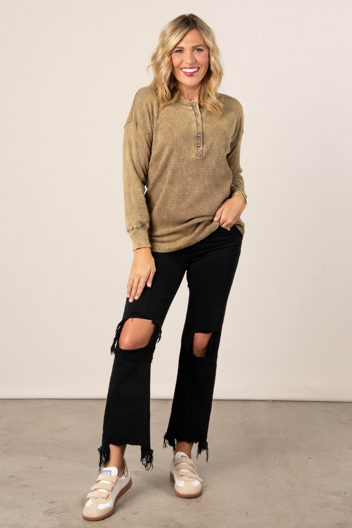 Lonnie Washed Waffle Knit Top