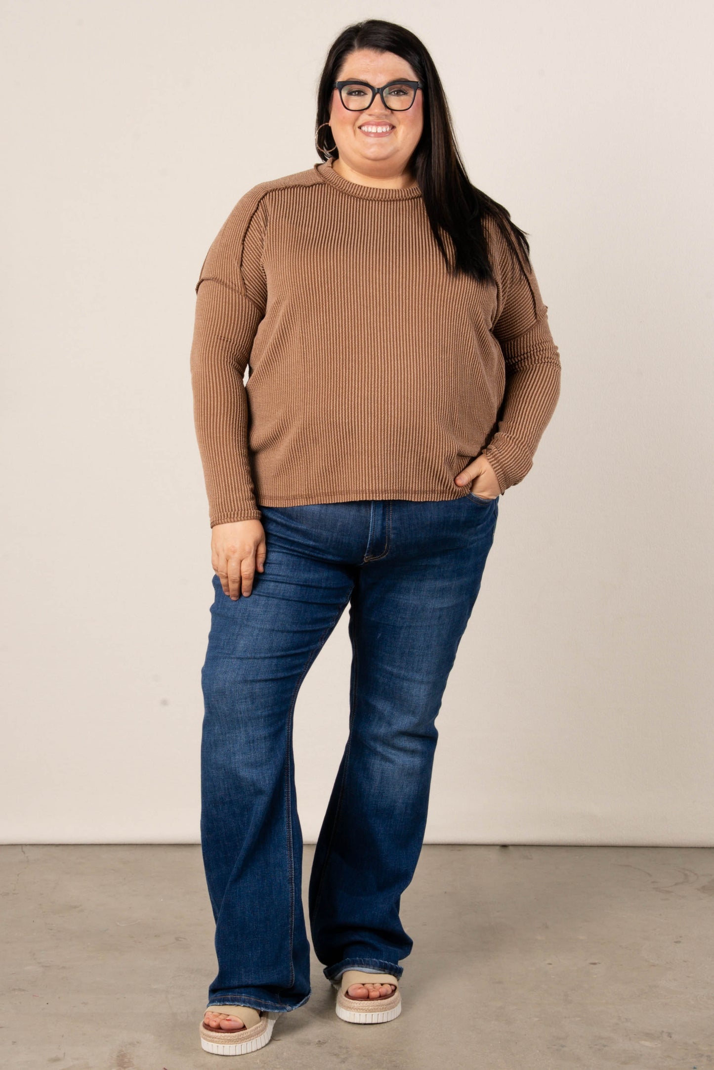 Taylor Ribbed Raw Seamed Dolman Top