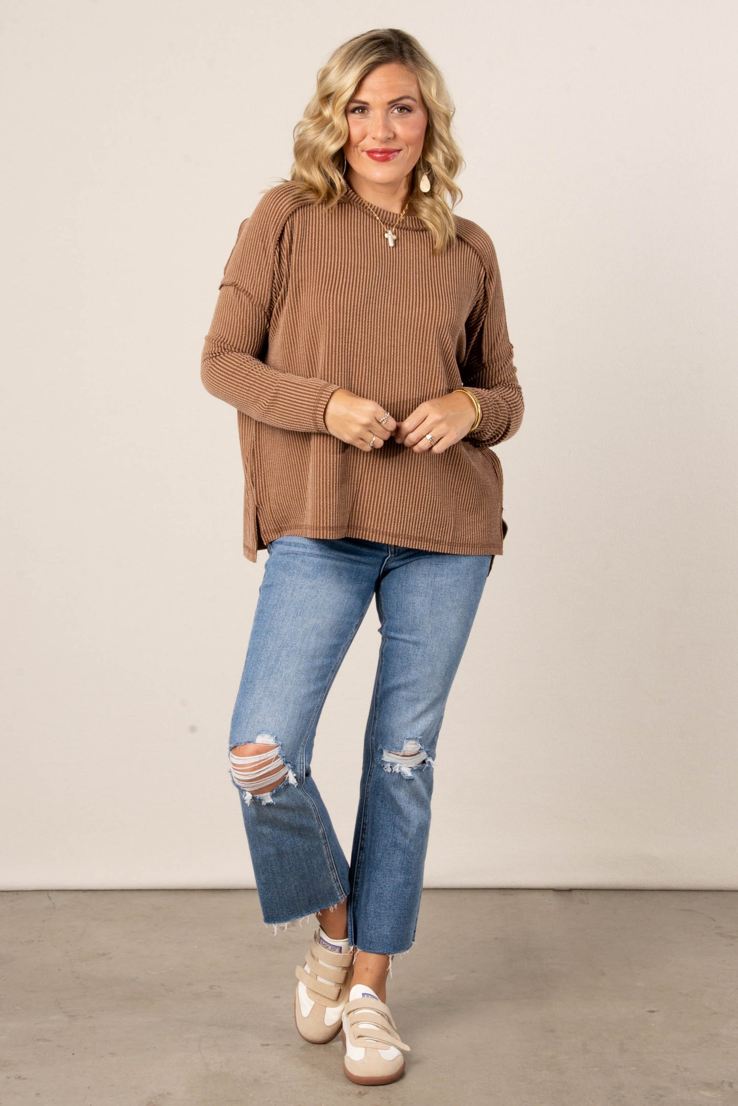 Taylor Ribbed Raw Seamed Dolman Top