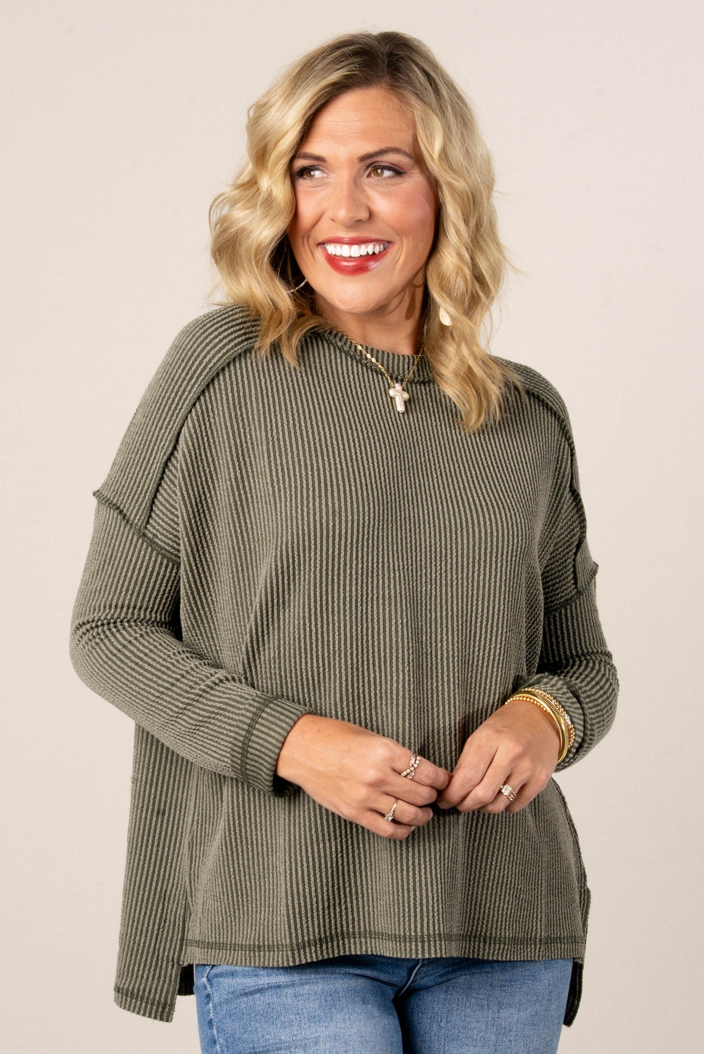 Taylor Ribbed Raw Seamed Dolman Top
